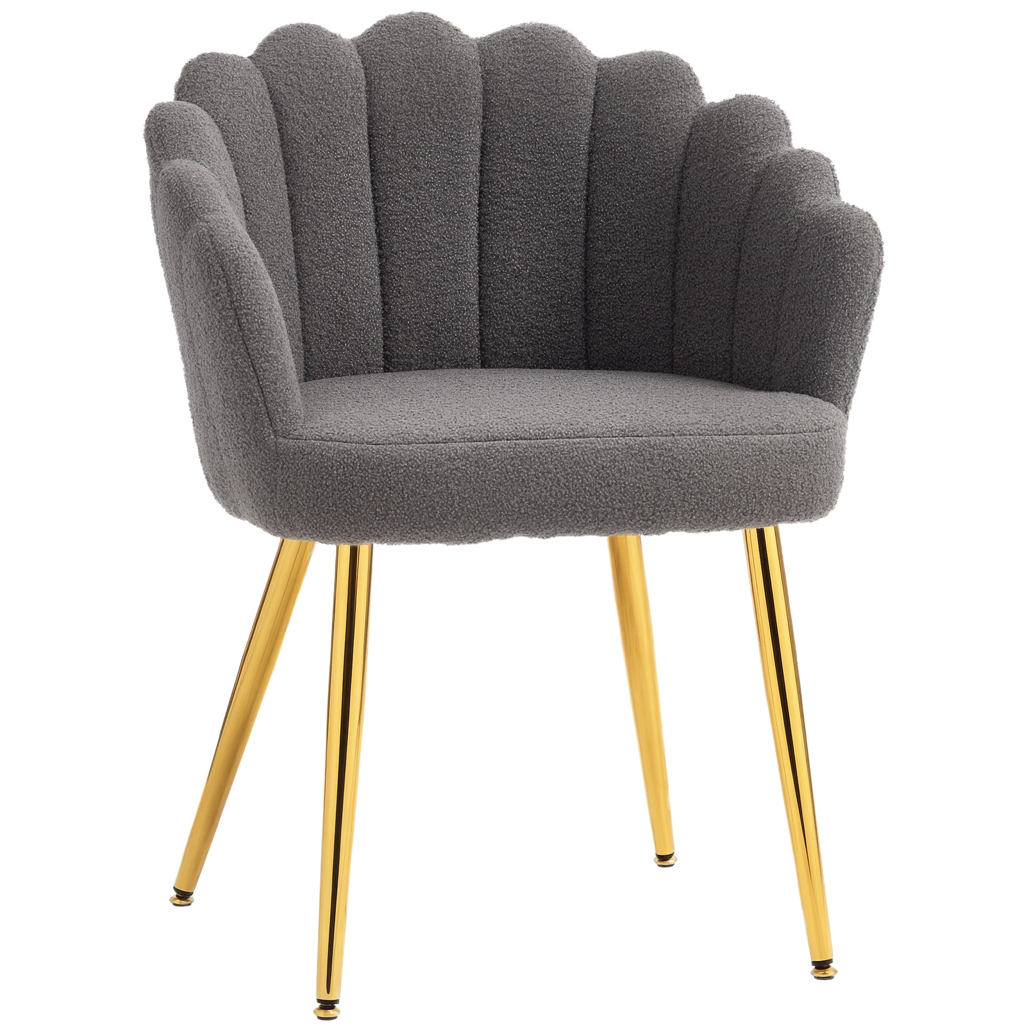 Petal-Back Lounge Chair, Faux Lamb's Wool Lounge Seat with Metal Legs and Adjustable Feet, Modern Armchair for Living Room, Bedroom, Balcony, Office, Grey
