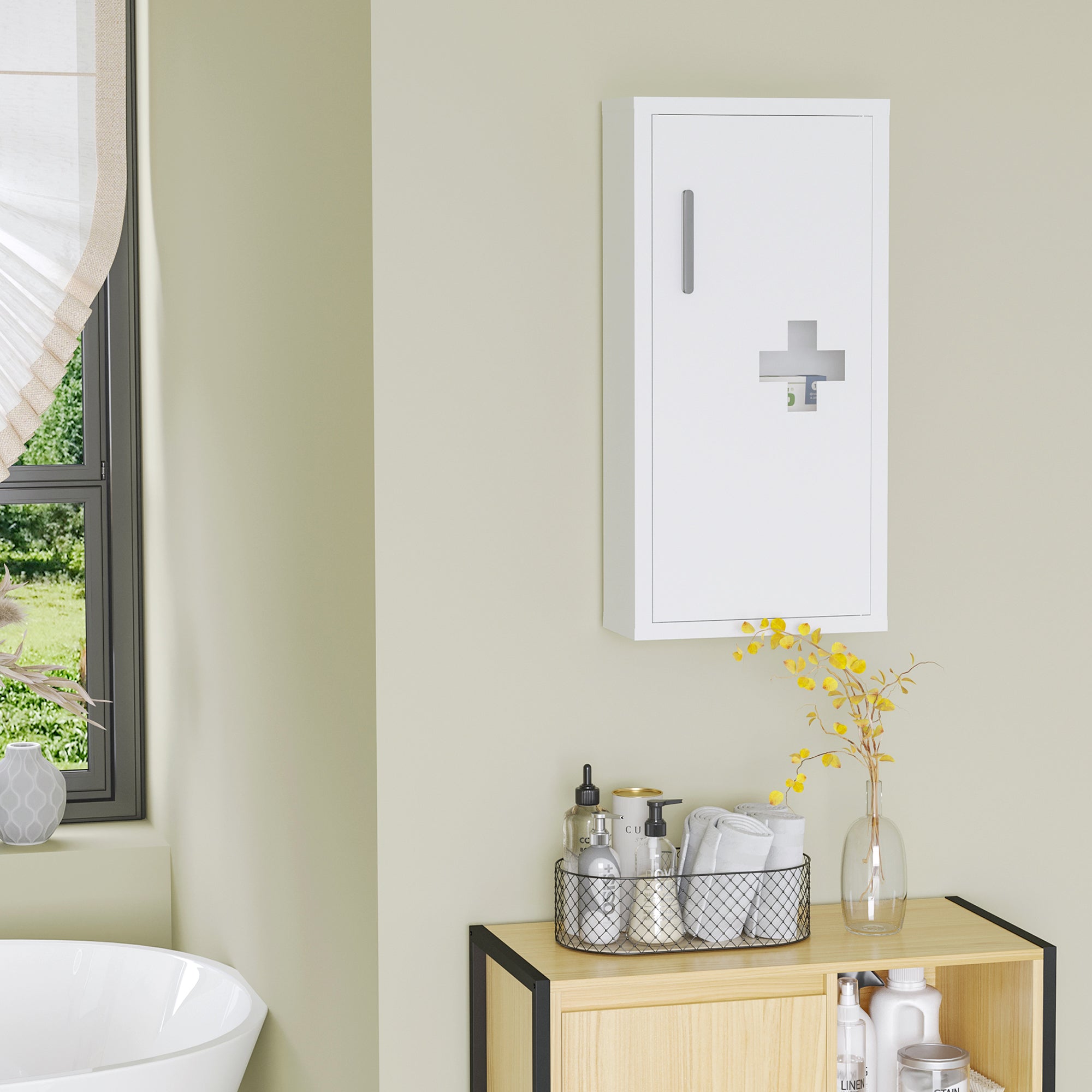 kleankin 12" x 24" Wall Medicine Cabinet, 3 Tier Steel Wall Cabinet for Bathroom, Kitchen, White