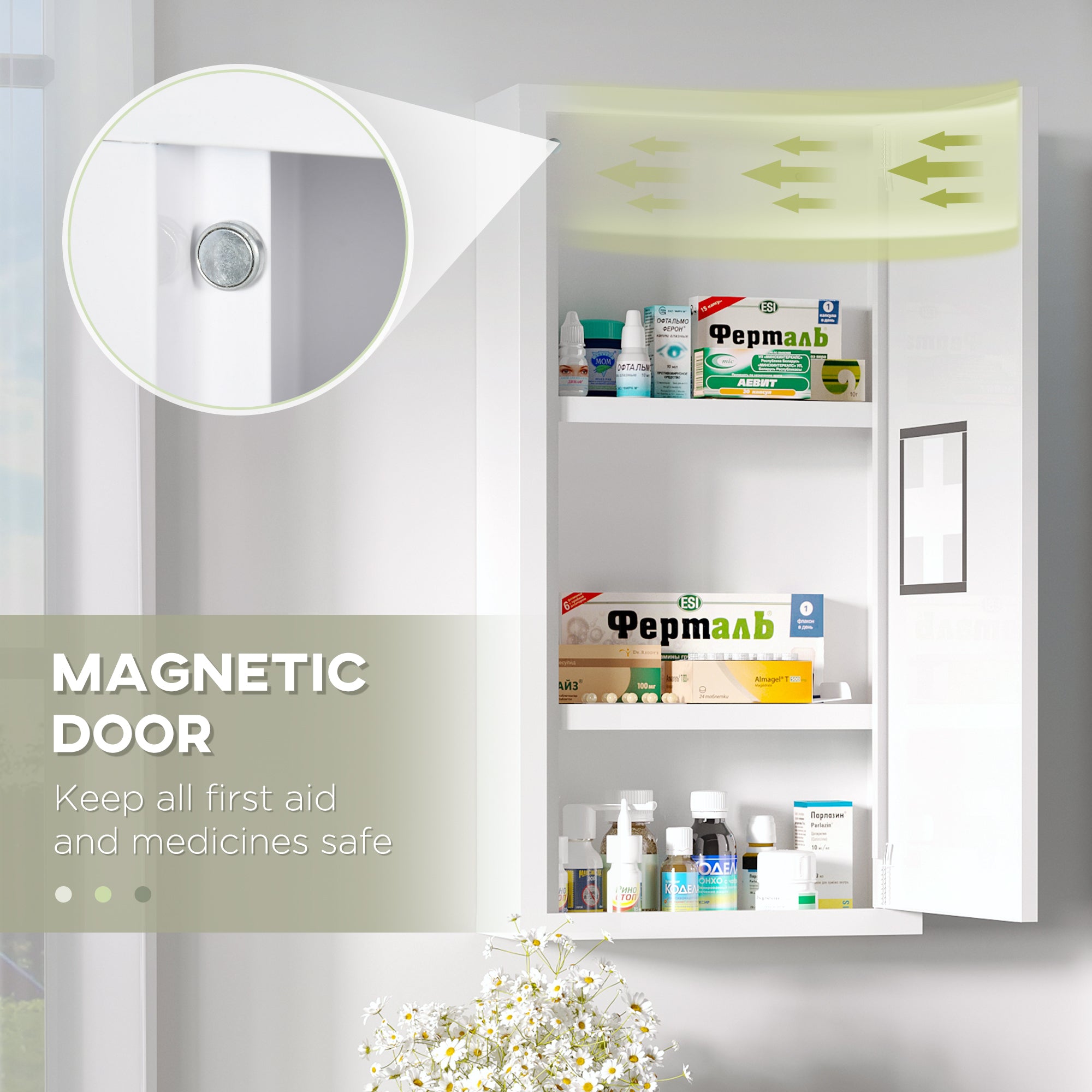 kleankin 12" x 24" Wall Medicine Cabinet, 3 Tier Steel Wall Cabinet for Bathroom, Kitchen, White
