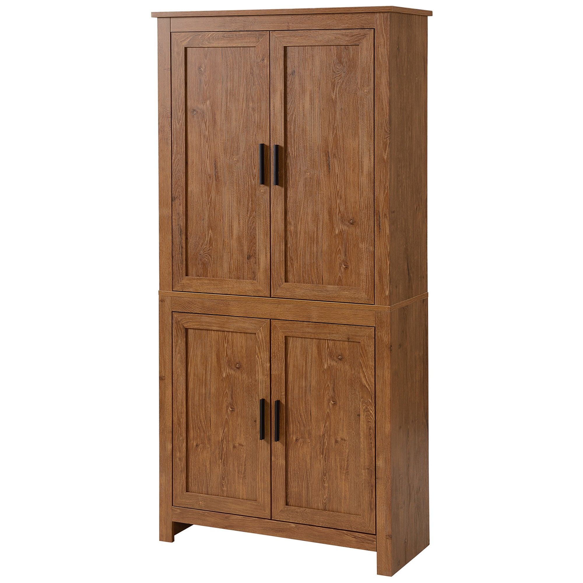 HOMCOM 64" Kitchen Pantry Cabinet, Freestanding Storage Cabinet with 4 Doors and 3 Adjustable Shelves for Dining Room, Oak