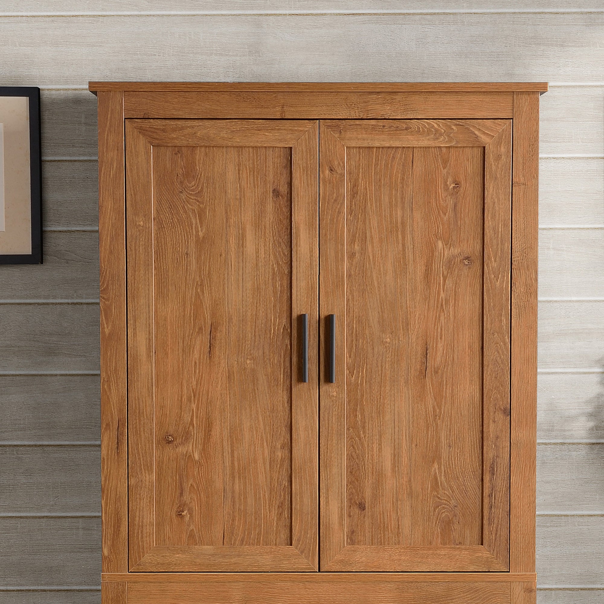 HOMCOM 64" Kitchen Pantry Cabinet, Freestanding Storage Cabinet with 4 Doors and 3 Adjustable Shelves for Dining Room, Oak