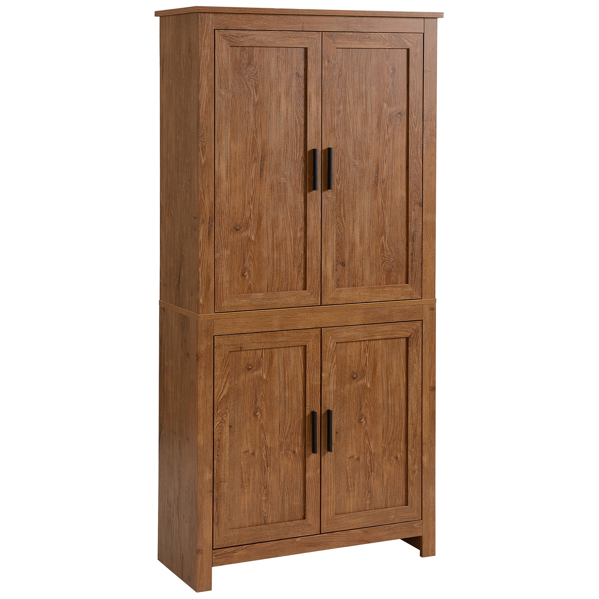 HOMCOM 64" Kitchen Pantry Cabinet, Freestanding Storage Cabinet with 4 Doors and 3 Adjustable Shelves for Dining Room, Oak