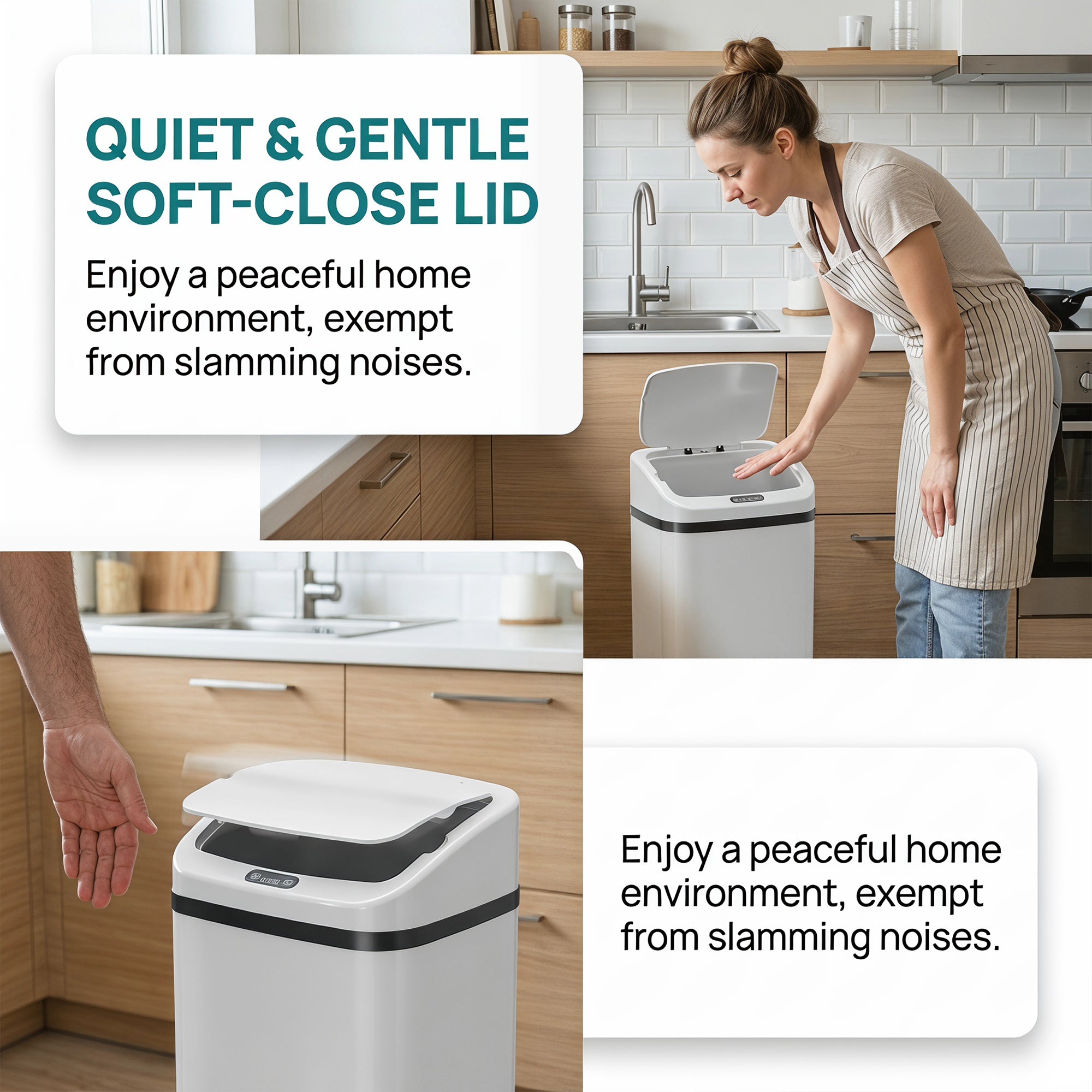 48L Sensor Bin, Stainless Steel Kitchen Bin with Automatic Soft Close Lid and Fingerprint-Proof for Recycling and Waste, White