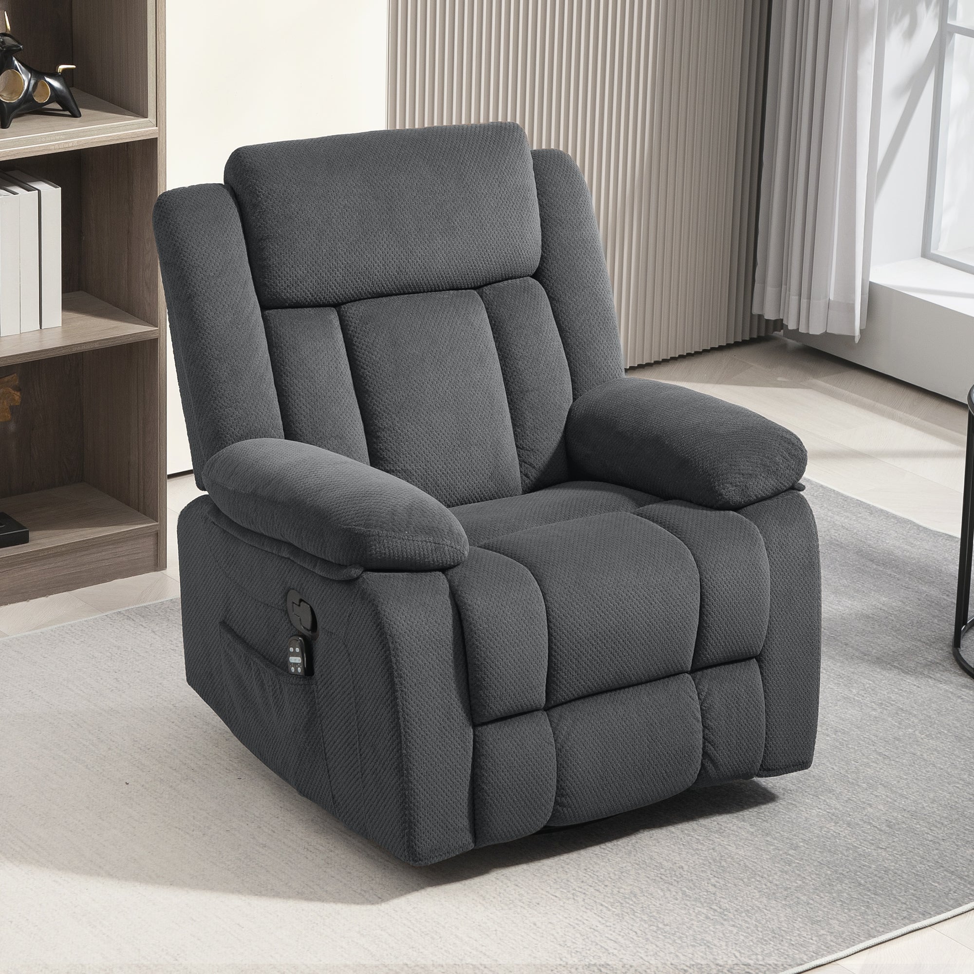 HOMCOM Recliner Chair with Vibration Massage and Heat, Oversized Swivel Rocker Single Sofa with Footrest, Remote and Side Pockets, Velvet Fabric Manual Reclining Chair for Living Room, Gray