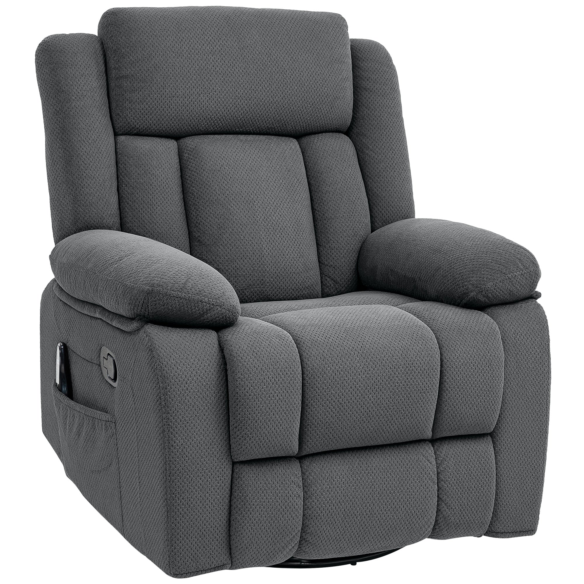 HOMCOM Recliner Chair with Vibration Massage and Heat, Oversized Swivel Rocker Single Sofa with Footrest, Remote and Side Pockets, Velvet Fabric Manual Reclining Chair for Living Room, Gray