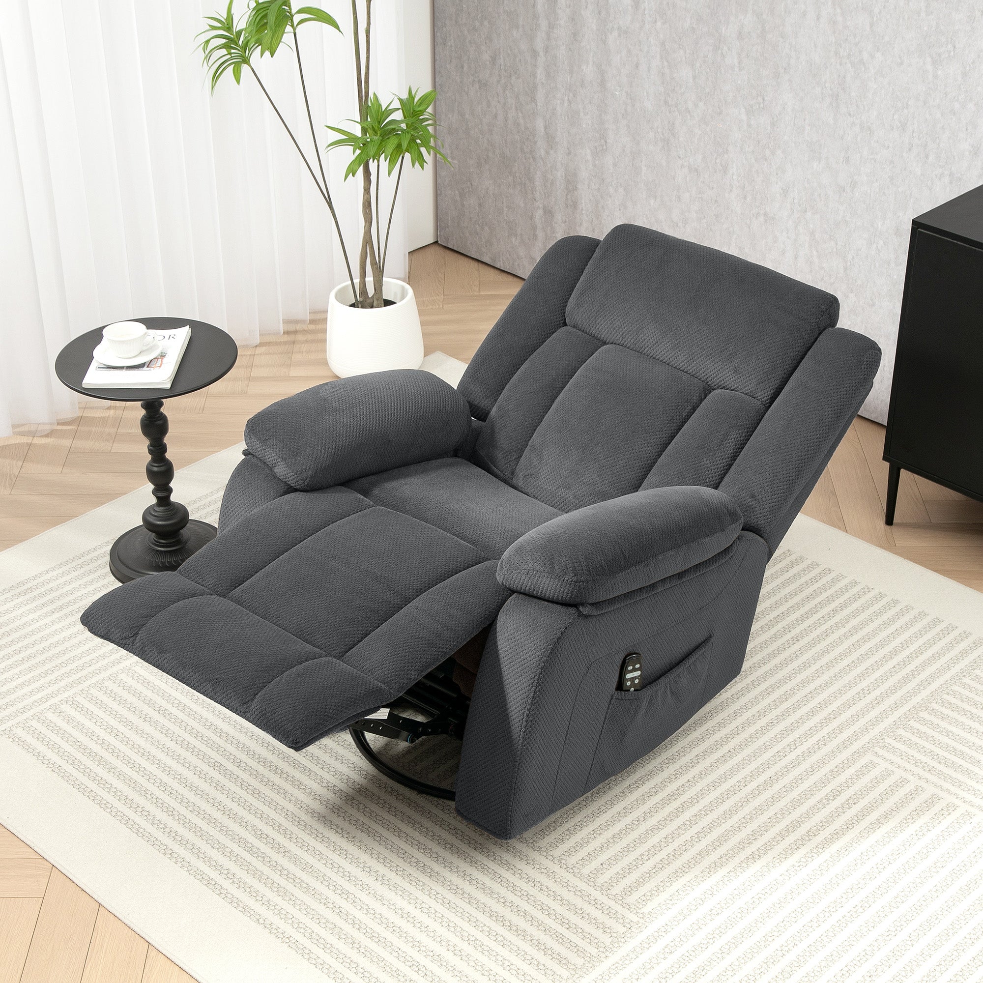 HOMCOM Recliner Chair with Vibration Massage and Heat, Oversized Swivel Rocker Single Sofa with Footrest, Remote and Side Pockets, Velvet Fabric Manual Reclining Chair for Living Room, Gray