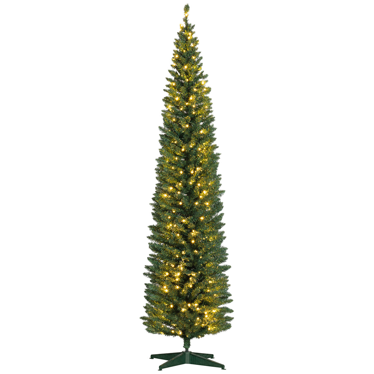 8ft Pencil Christmas Tree with Realistic Branches & Warm White LED Lights Green