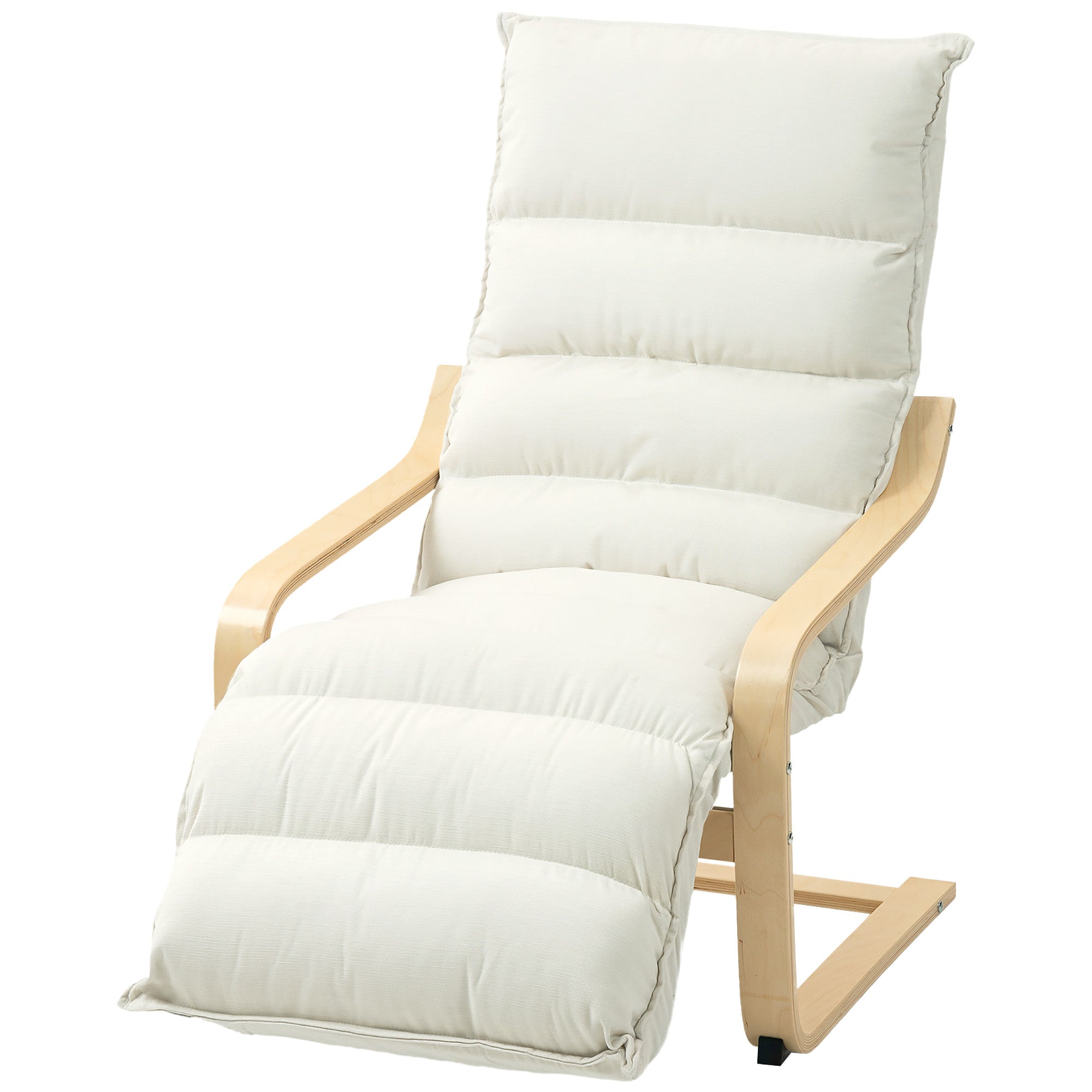 Modern Accent Chair, Velvet Upholstered Living Room Chair with Footrest, Wood Frame, Comfy Armchair for Bedroom, Balcony, Cream White