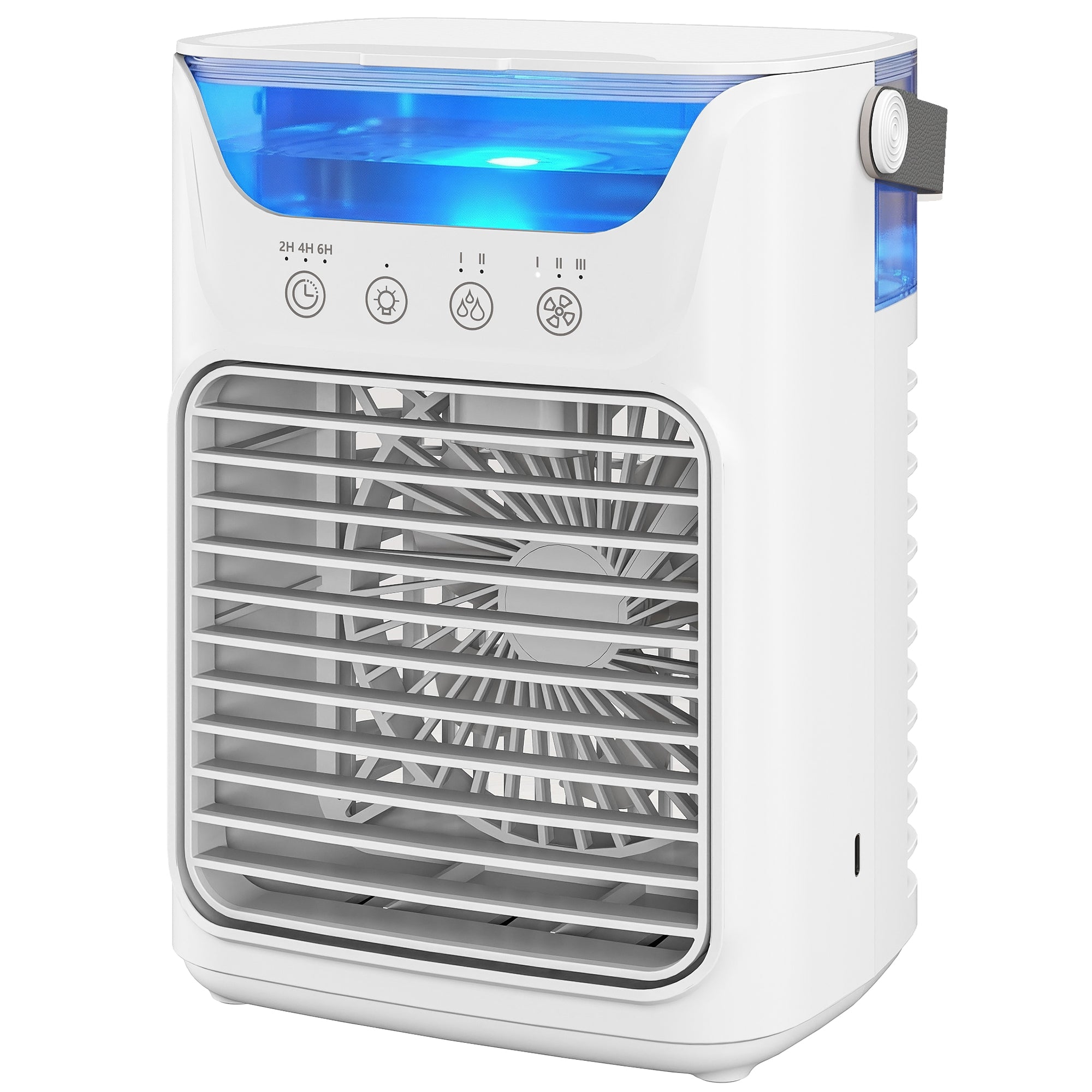 21 cm Desk Fan with Adjustable Head, 3-Speed Table Fan with 700 ml Water Tank, Small Fan with RGB Light for Bedroom, Home Office, White