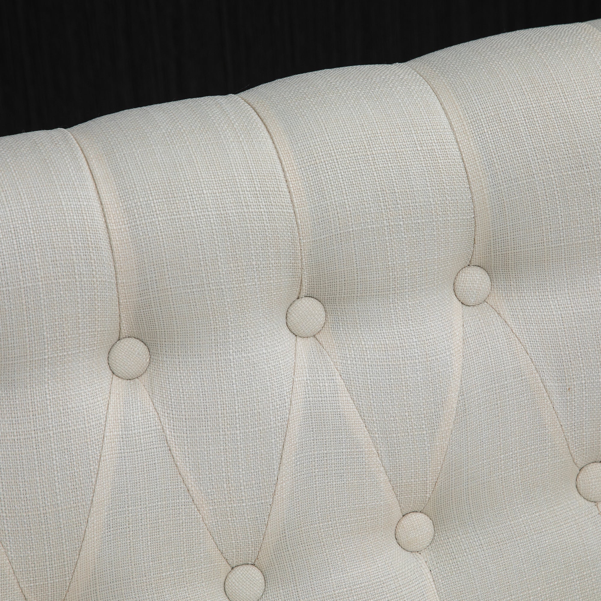 Upholstered Armless Fabric Loveseat with Button Tufted Design for Living Room with Wood Legs, Cream White