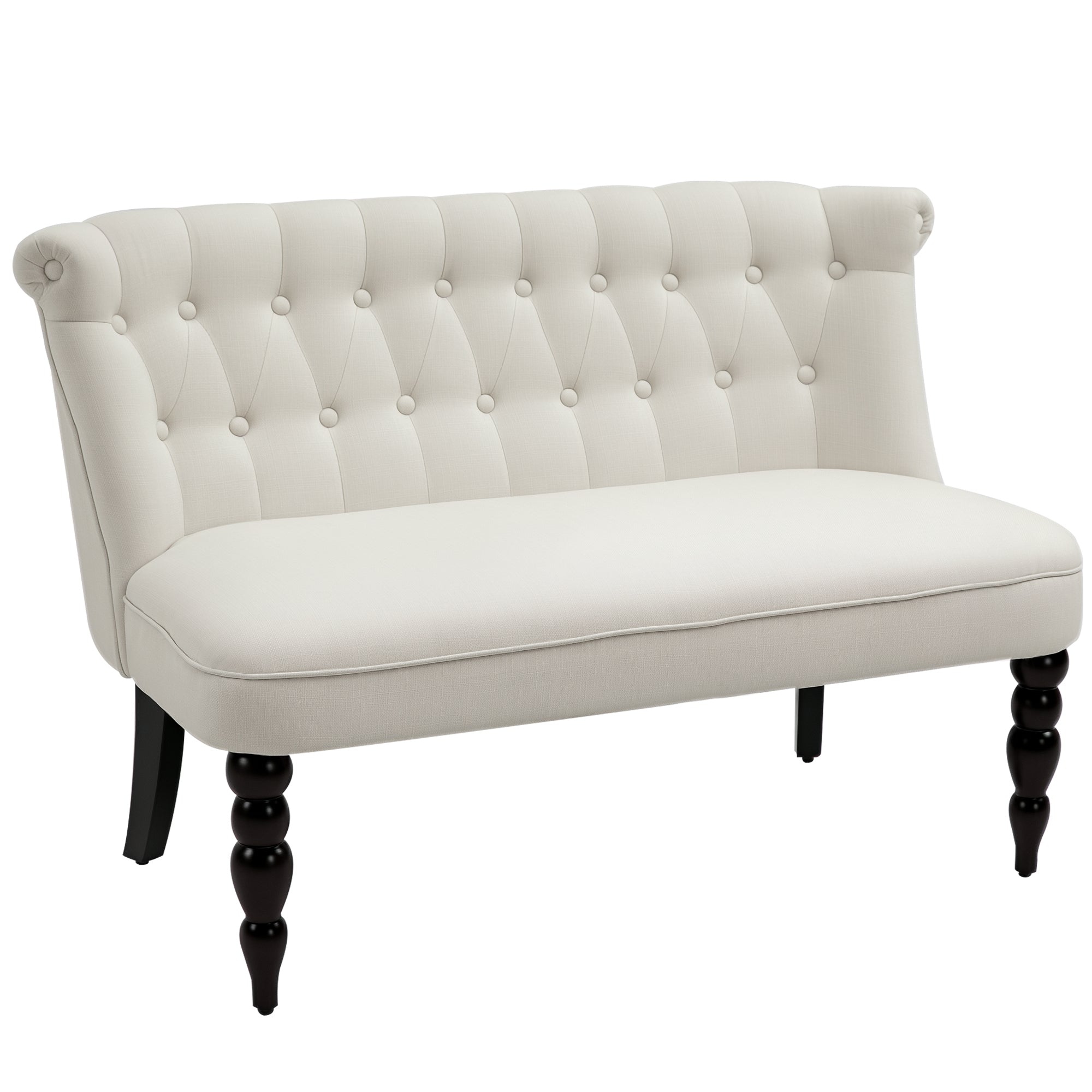 Upholstered Armless Fabric Loveseat with Button Tufted Design for Living Room with Wood Legs, Cream White
