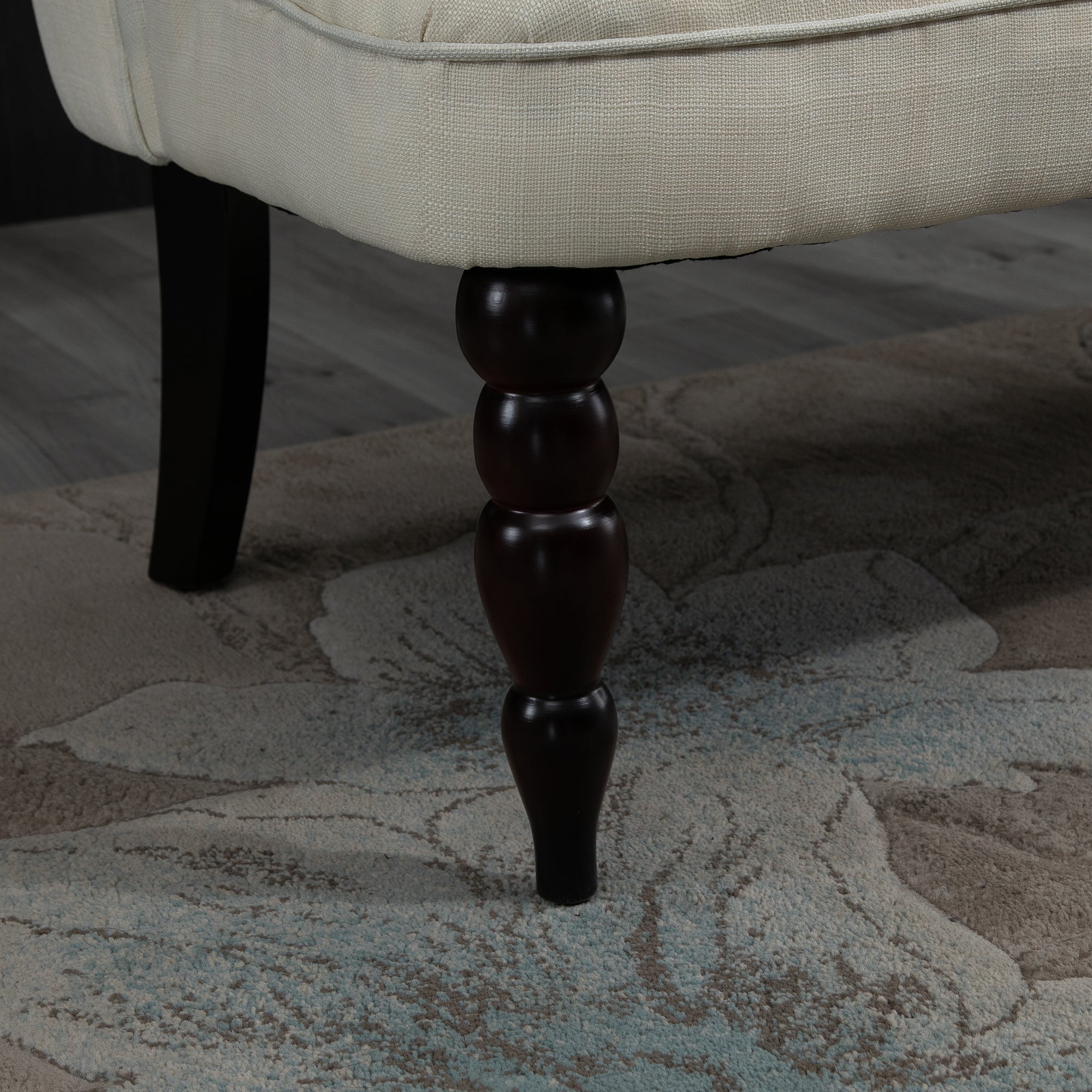 Upholstered Armless Fabric Loveseat with Button Tufted Design for Living Room with Wood Legs, Cream White