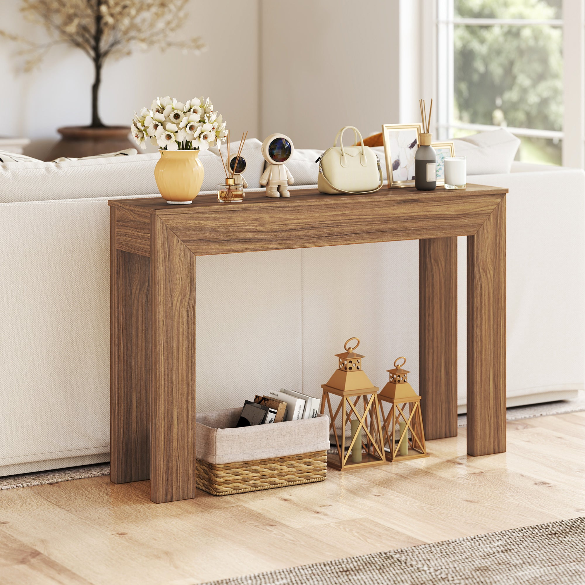 Modern Console Table, 47" Narrow Entryway Table for Living Room, Hallway, Walnut