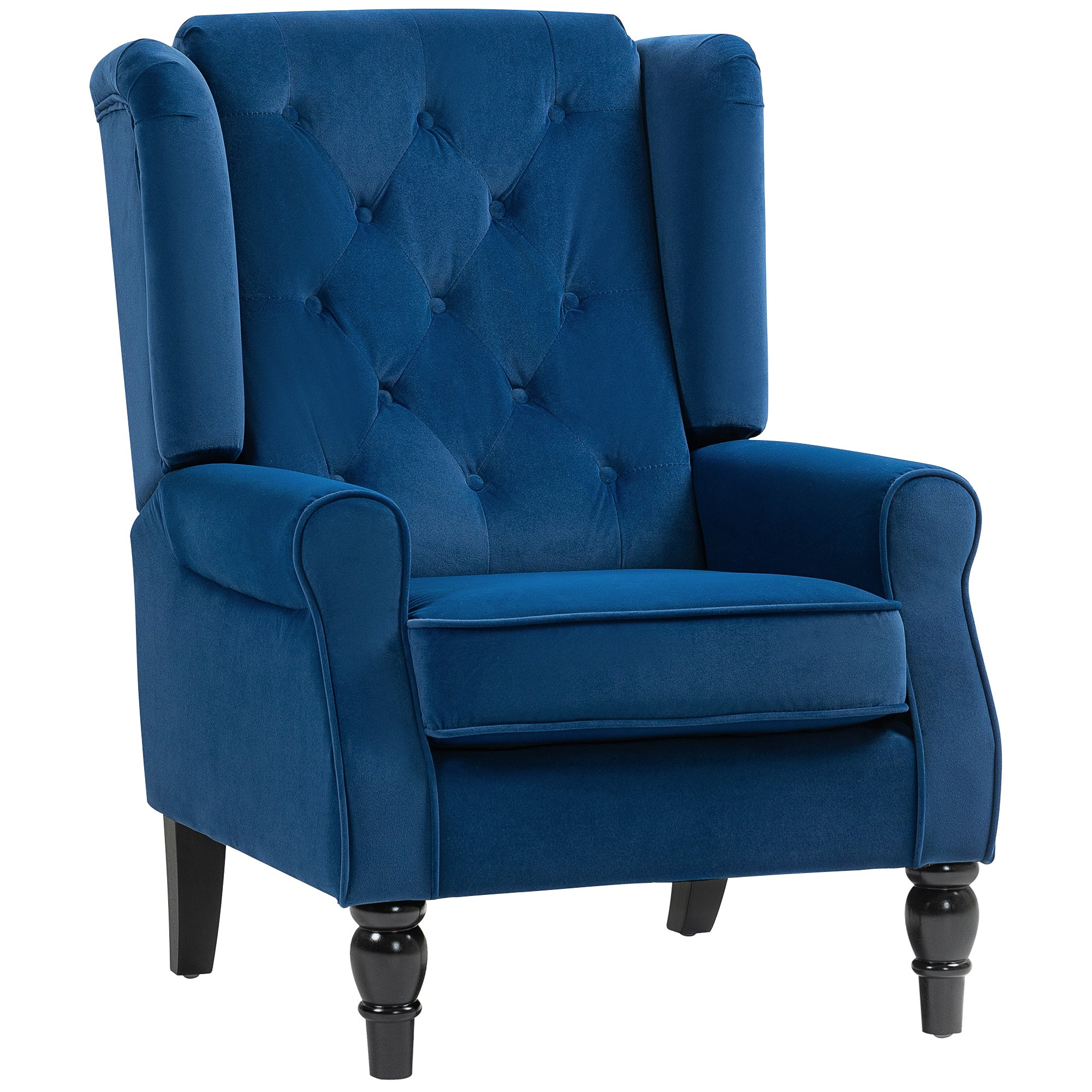 Retro Accent Chair, Velvet Wingback Armchair with Wood Frame Button Tufted Design for Living Room Bedroom, Blue