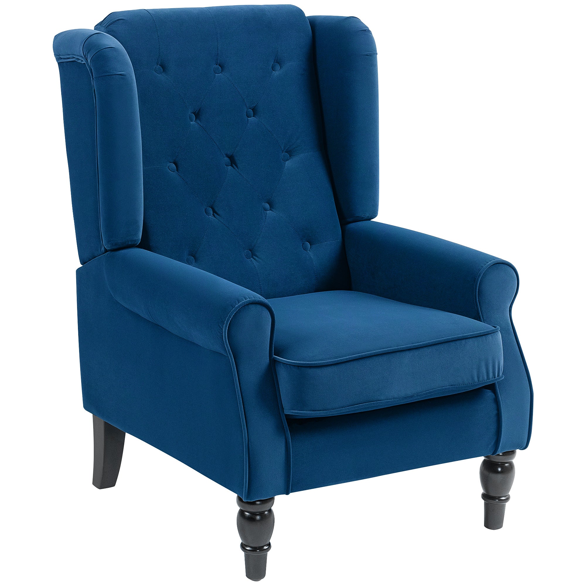 Retro Accent Chair, Velvet Wingback Armchair with Wood Frame Button Tufted Design for Living Room Bedroom, Blue