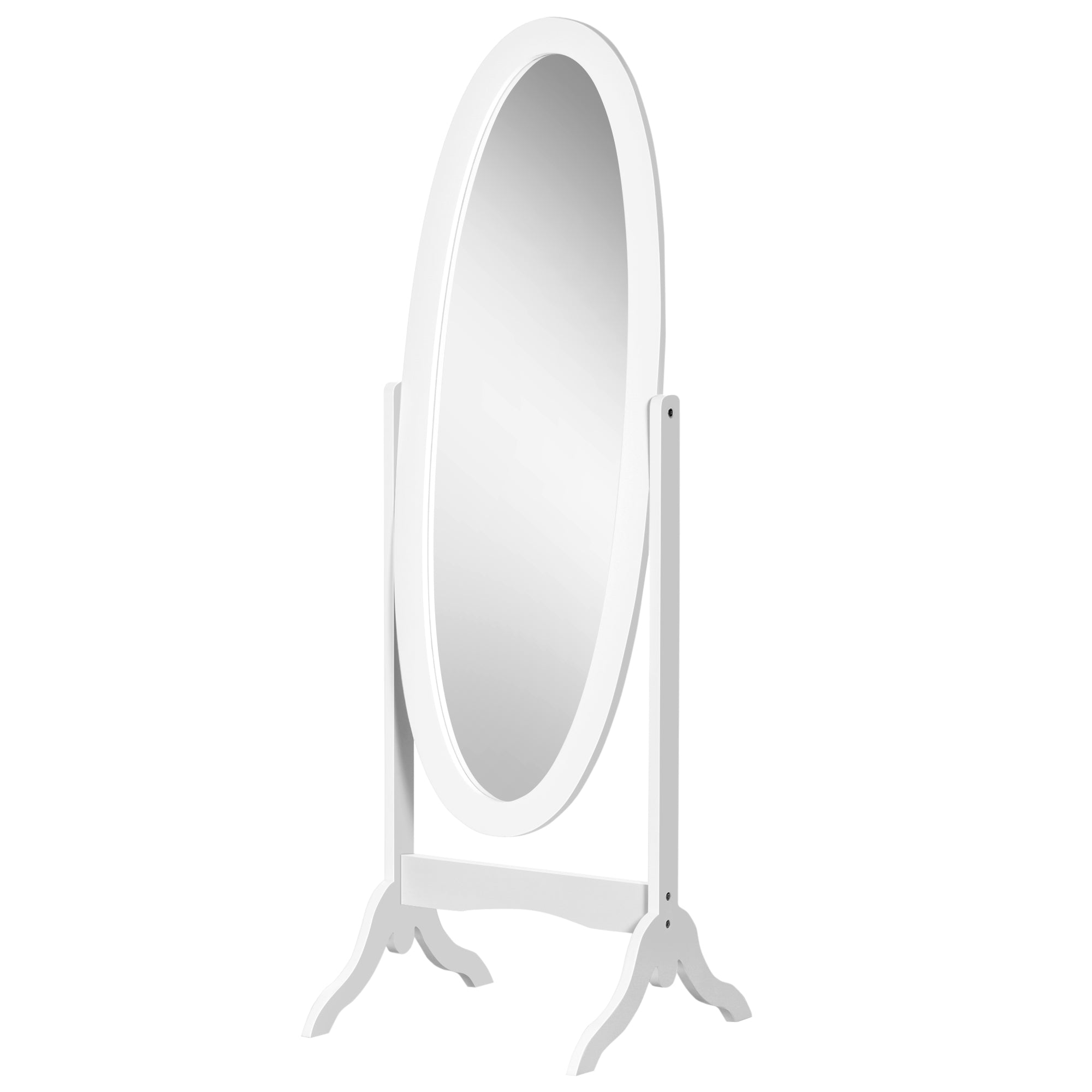 HOMCOM Full Length Mirror, Free Standing Mirror with Oval Frame, Adjustable Angle for Dressing Room, Bedroom, Living Room, White