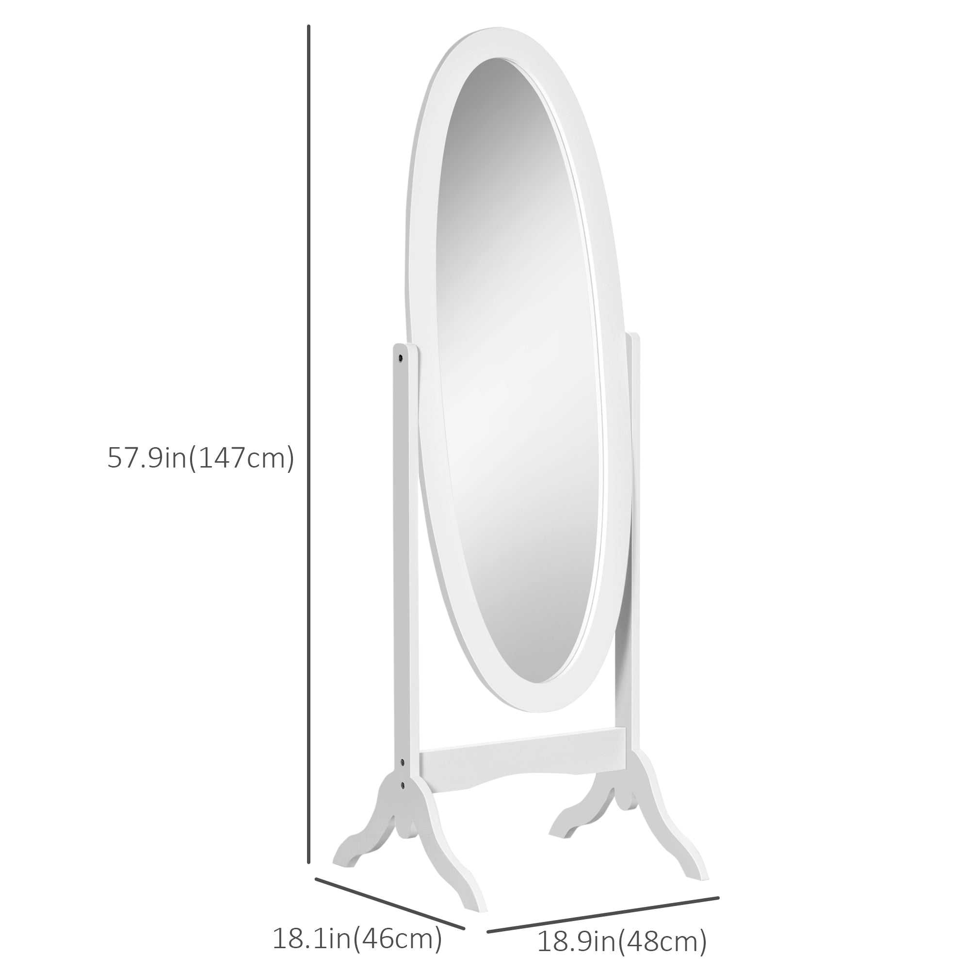 HOMCOM Full Length Mirror, Free Standing Mirror with Oval Frame, Adjustable Angle for Dressing Room, Bedroom, Living Room, White