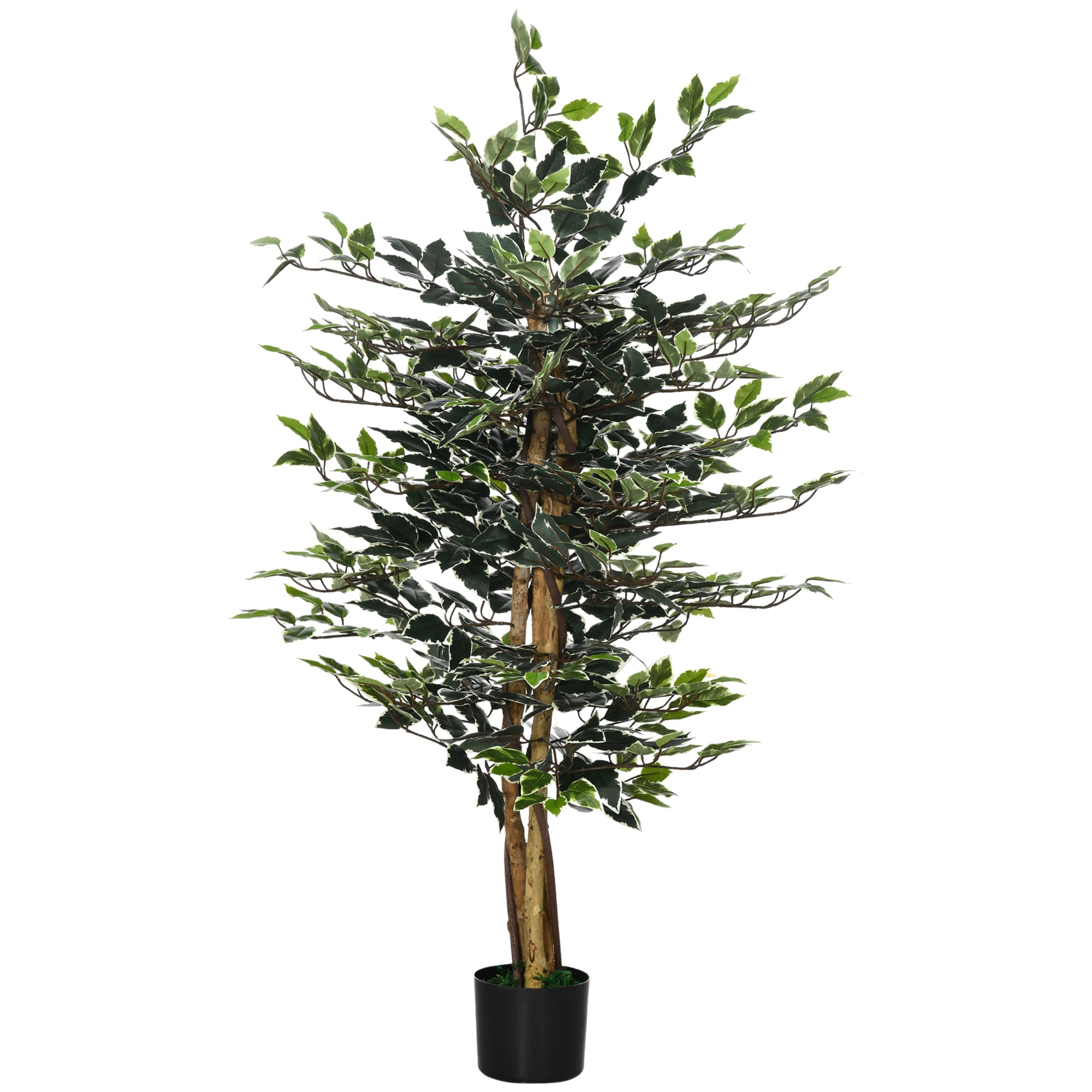 HOMCOM Artificial Ficus Tree in Pot, 130cm Tall Fake Plant with Lifelike Leaves and Natural Trunks, for Indoor Outdoor, Green