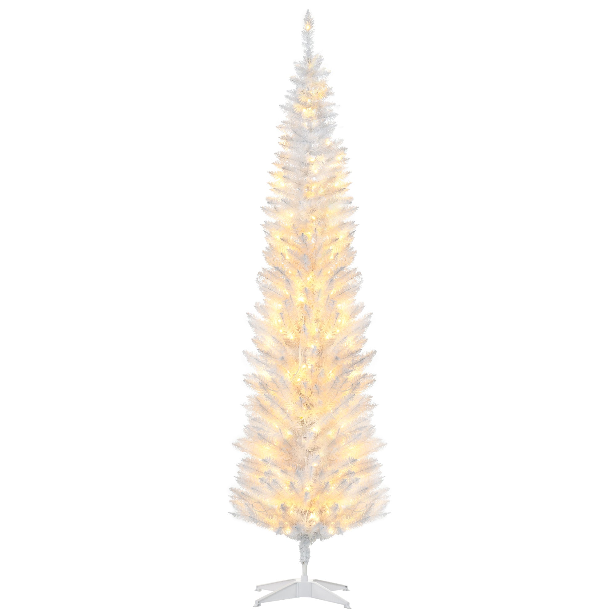 HOMCOM 7 ft Pre-Lit Noble Fir Slim Artificial Christmas Tree with 499 Tips and 200 Warm White LED Lights, White