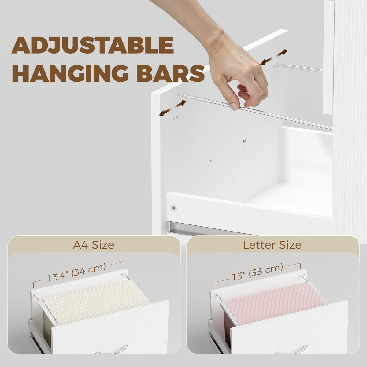 Foldable Computer Desk with 3 Drawers, Mobile Home Office Computer Table with 4 Lockable Wheels, Hanging Bars, Space Saving for Study, Home Office, White Wood Grain