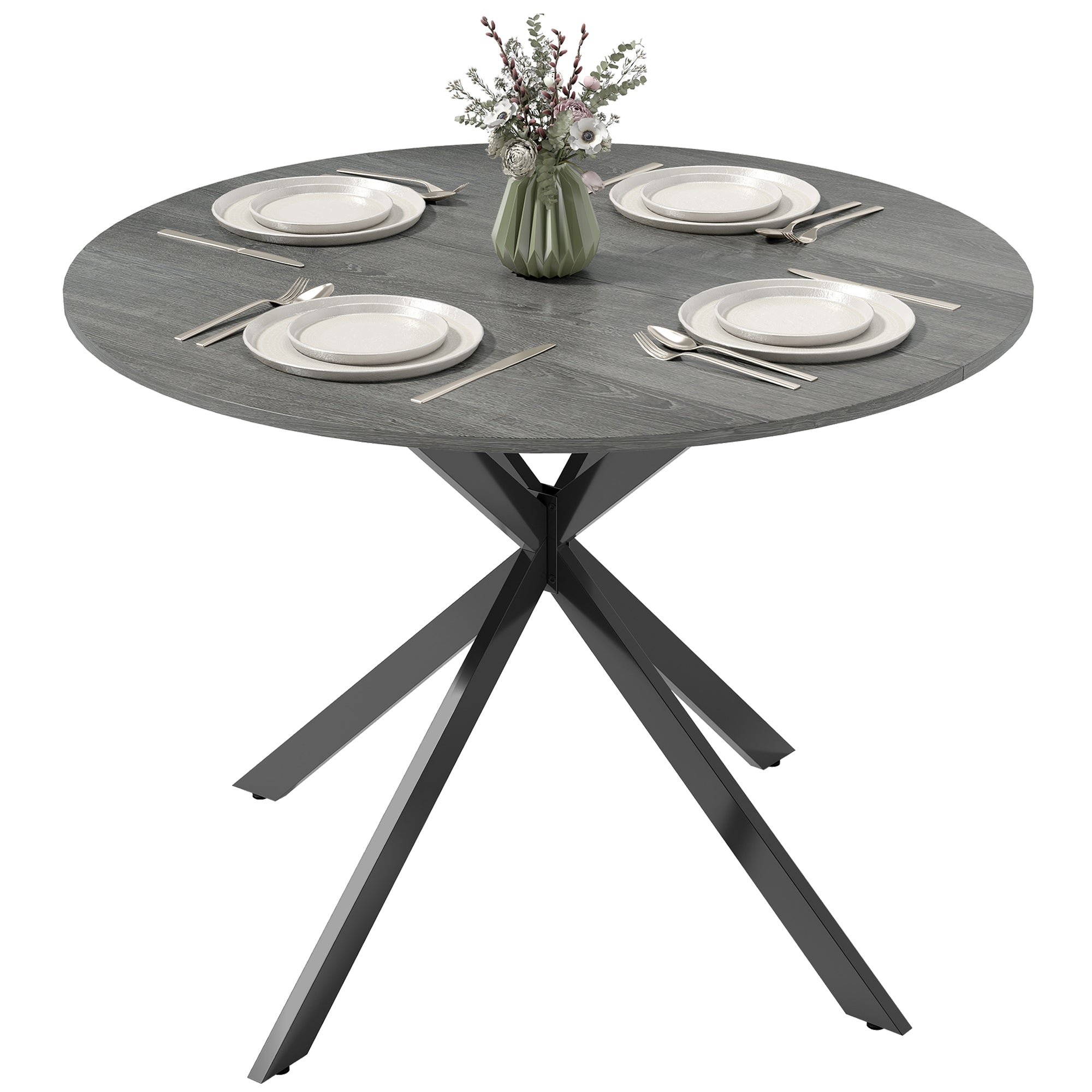 Round Dining Table for 4, 40" Industrial Kitchen Table with Steel Legs for Dining Room, Distressed Grey