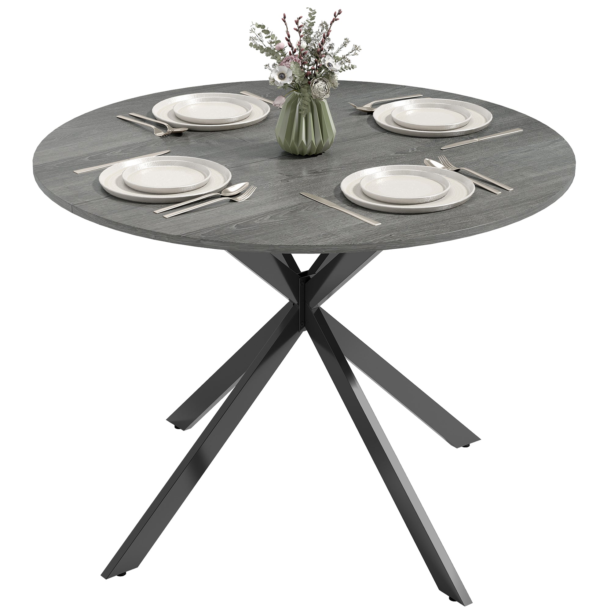 Round Dining Table for 4, 40" Industrial Kitchen Table with Steel Legs for Dining Room, Distressed Grey