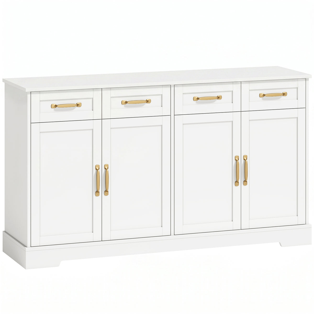 Sideboard Buffet Cabinet, 55" Modern Farmhouse Kitchen Storage Cabinet with 4 Drawers, 4 Doors and 2 Adjustable Shelves, Coffee Bar Station, White