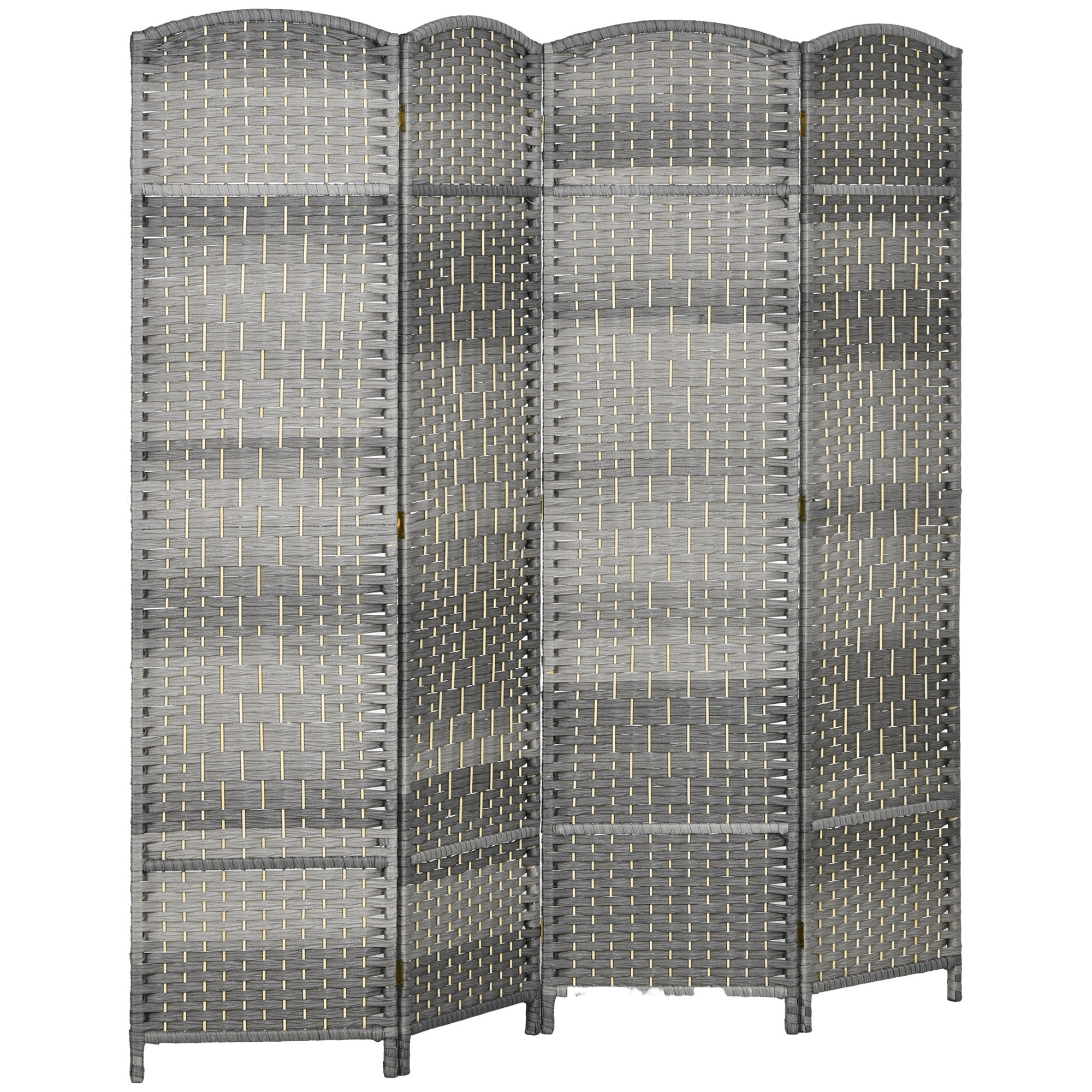 HOMCOM 4 Panels Room Divider, 6 Ft Tall Indoor Portable Folding Privacy Screens, Handwoven Freestanding Partition Wall Divider for Home Office, Gradient Grey