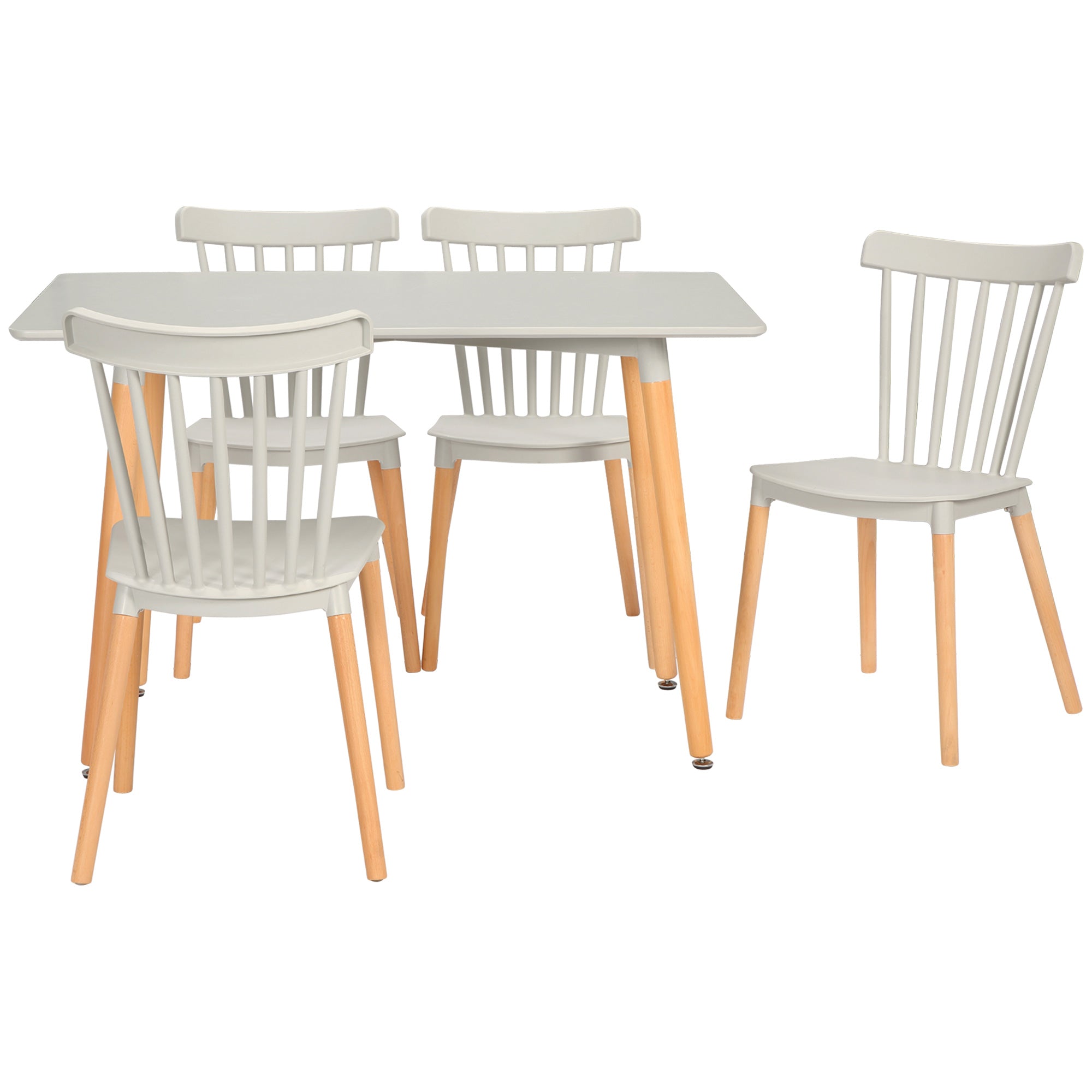HOMCOM 5 Piece Dining Table and Chairs Set, Kitchen Table and Chairs for 4 People with Wood Legs and Slat Back, Space Saving Table and 4 Chairs for Small Spaces, Grey