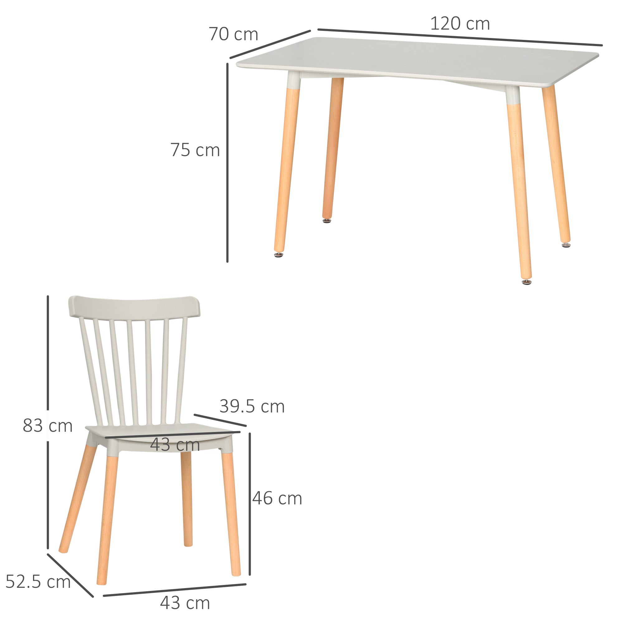 HOMCOM 5 Piece Dining Table and Chairs Set, Kitchen Table and Chairs for 4 People with Wood Legs and Slat Back, Space Saving Table and 4 Chairs for Small Spaces, Grey