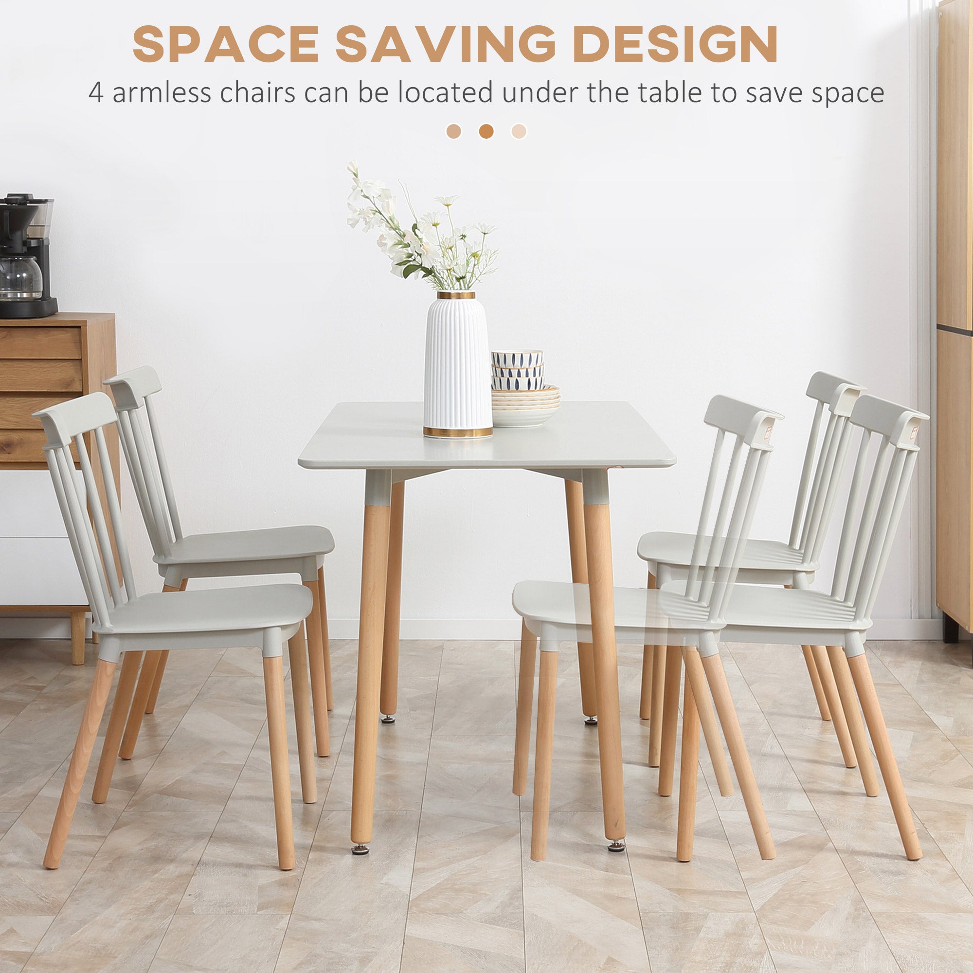 HOMCOM 5 Piece Dining Table and Chairs Set, Kitchen Table and Chairs for 4 People with Wood Legs and Slat Back, Space Saving Table and 4 Chairs for Small Spaces, Grey