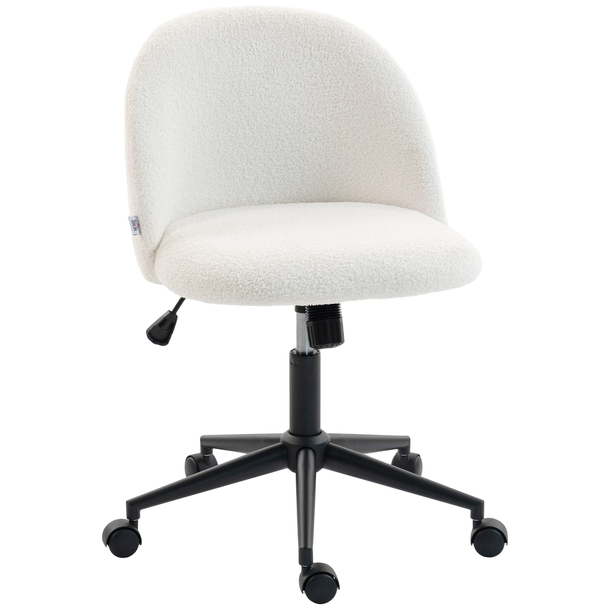 Computer Desk Chair, Teddy Fleece Swivel Office Chair with Height Adjustable, Wheels, High-Resilience Foam, Tilting Function, for Home Study Bedroom Makeup Vanity, Cream White