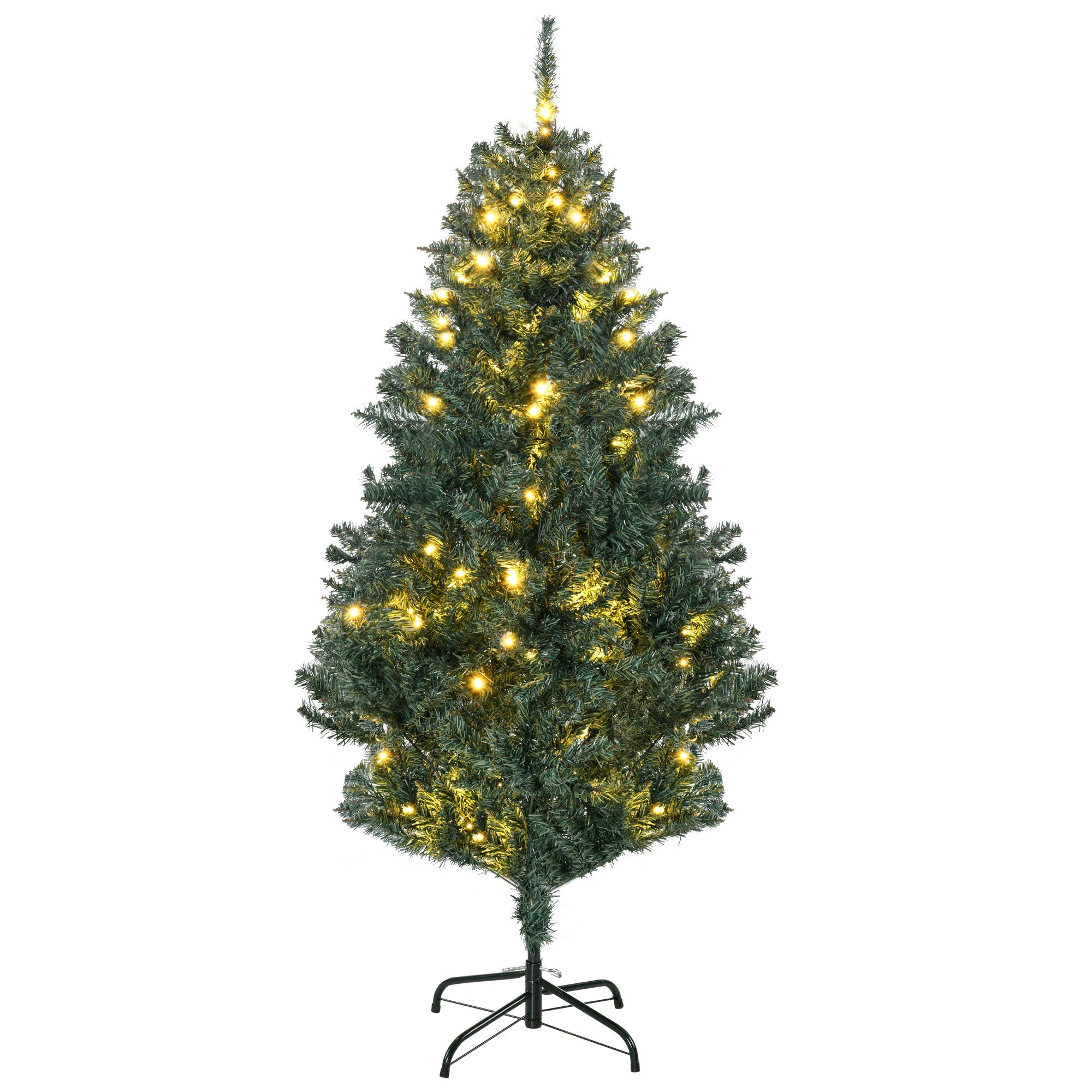 HOMCOM 5ft Pre Lit Artificial Christmas Tree Holiday Décor with 100 Warm White LED Lights and 472 Tips, Banner, Ball, Tag, Tree Decoration, Auto Open