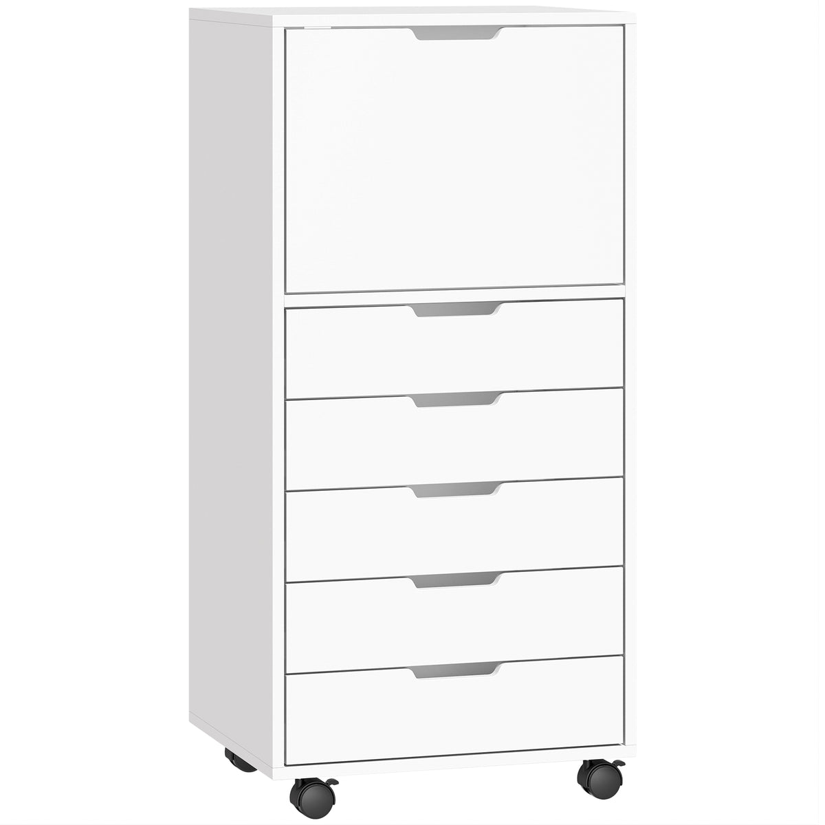 5 Drawer Vertical File Cabinet with Lockable Wheels and Soft-Close Cabinet, Mobile Filing Cabinet for Home Office, Rolling Printer Stand for A4 Letter-Size Documents, White