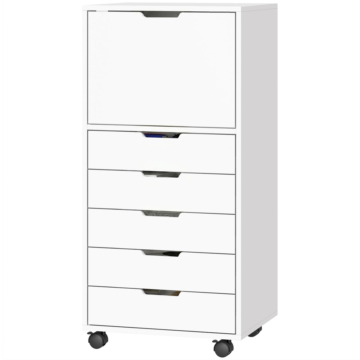 5 Drawer Vertical File Cabinet with Lockable Wheels and Soft-Close Cabinet, Mobile Filing Cabinet for Home Office, Rolling Printer Stand for A4 Letter-Size Documents, White