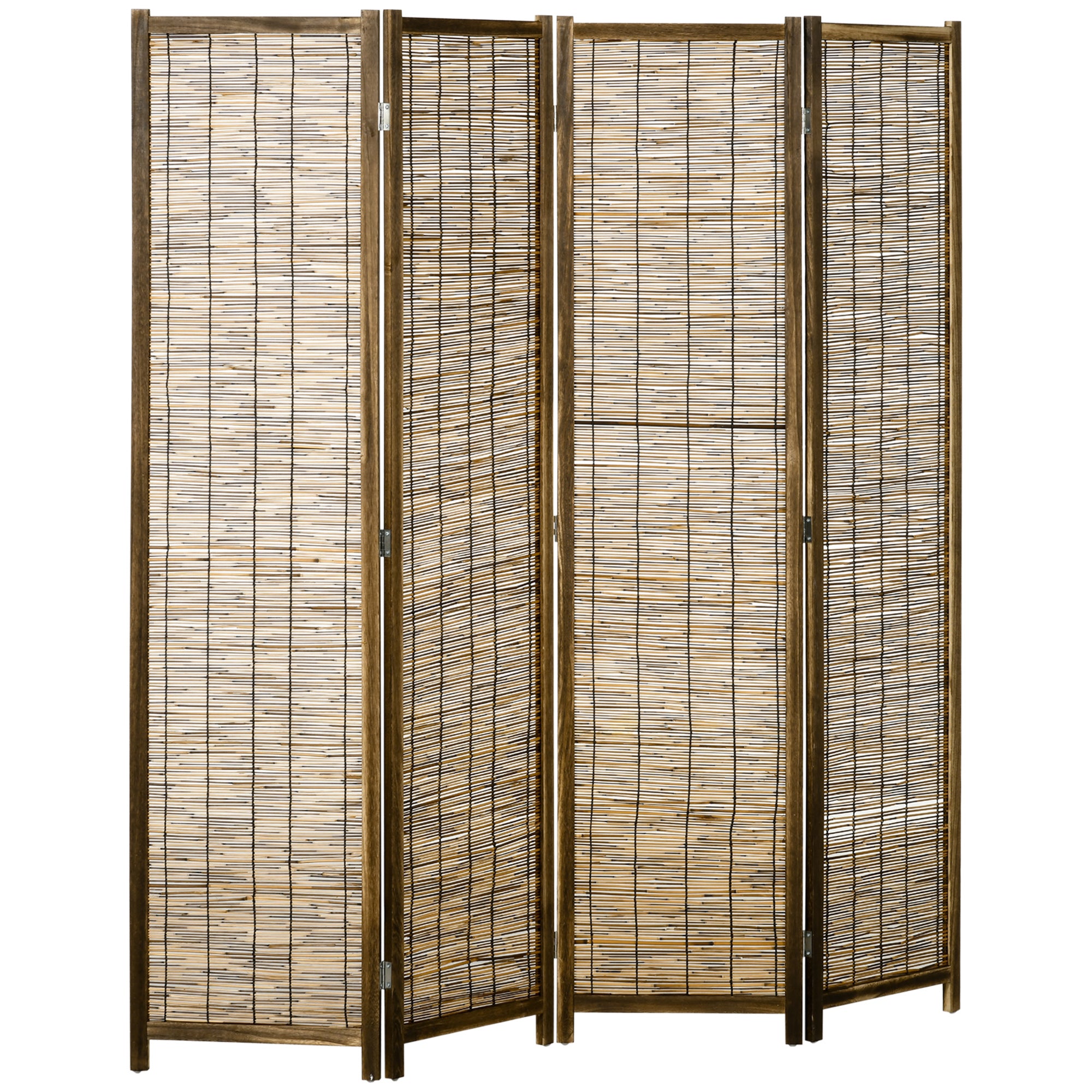 Hand Woven Room Divider 4 Panel Folding Privacy Screen Indoor Reed Partition Wall 63"x67" - HOMCOM