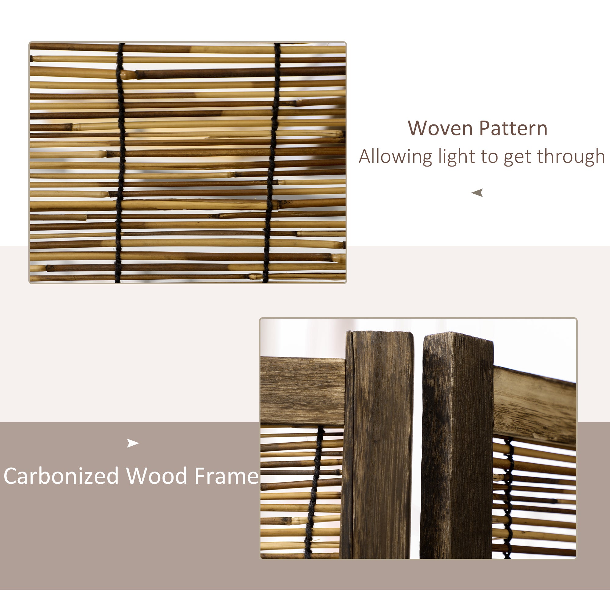Hand Woven Room Divider 4 Panel Folding Privacy Screen Indoor Reed Partition Wall 63"x67" - HOMCOM
