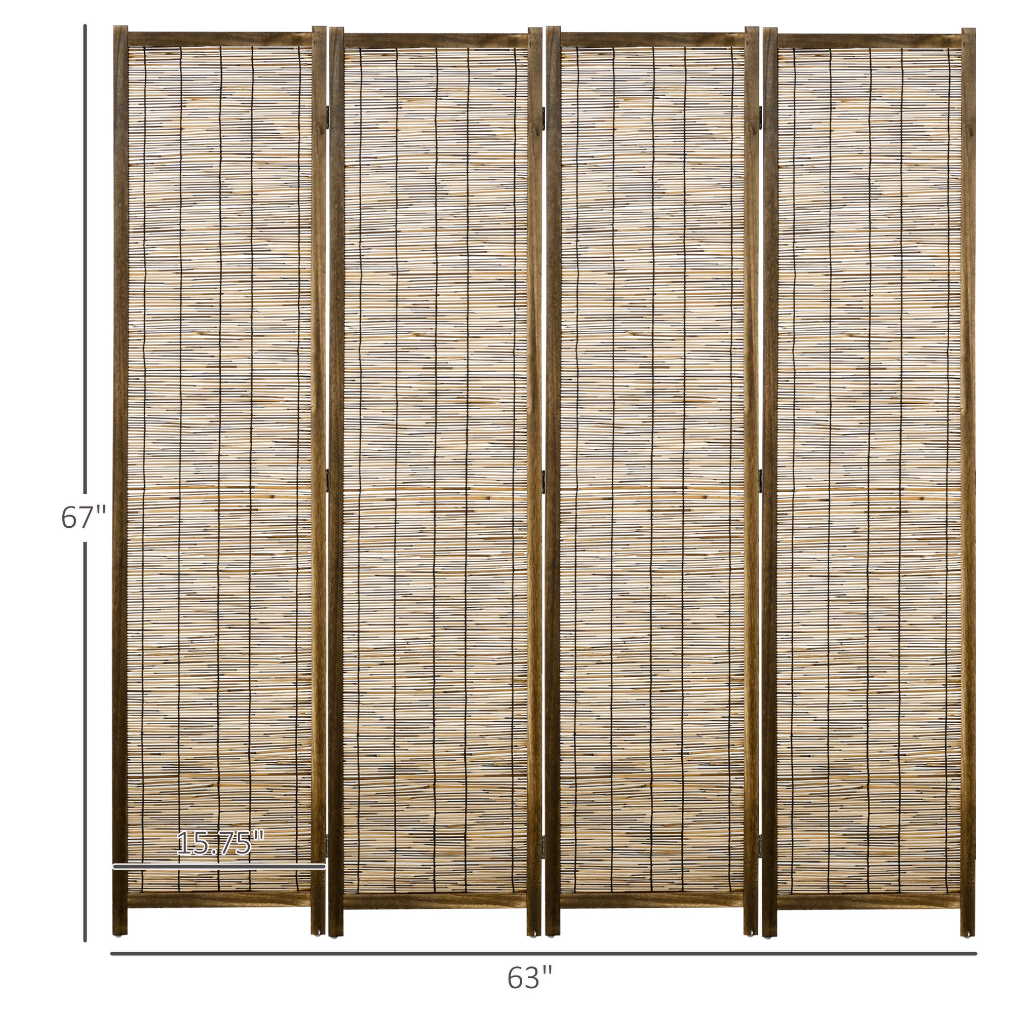 Hand Woven Room Divider 4 Panel Folding Privacy Screen Indoor Reed Partition Wall 63"x67" - HOMCOM