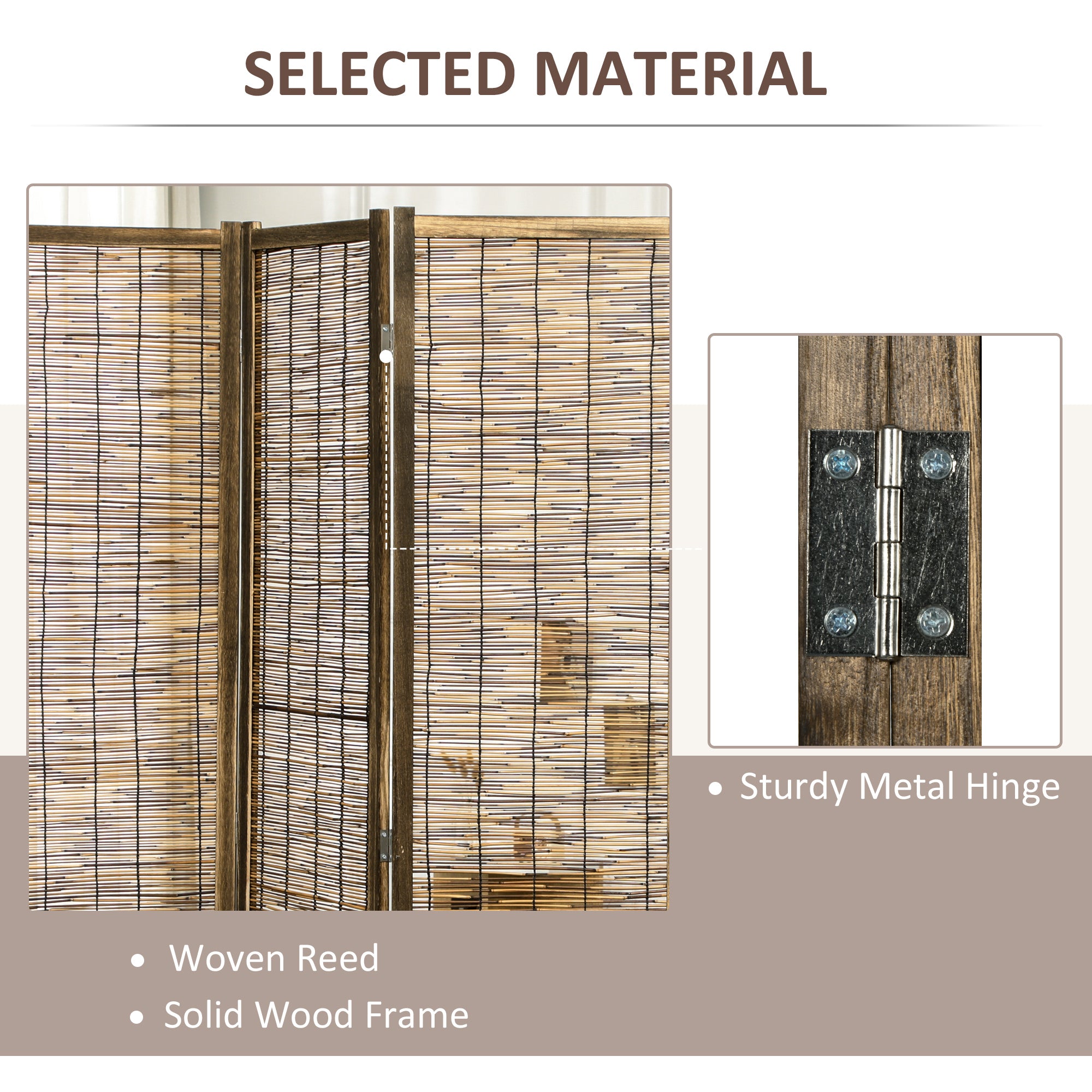 Hand Woven Room Divider 4 Panel Folding Privacy Screen Indoor Reed Partition Wall 63"x67" - HOMCOM