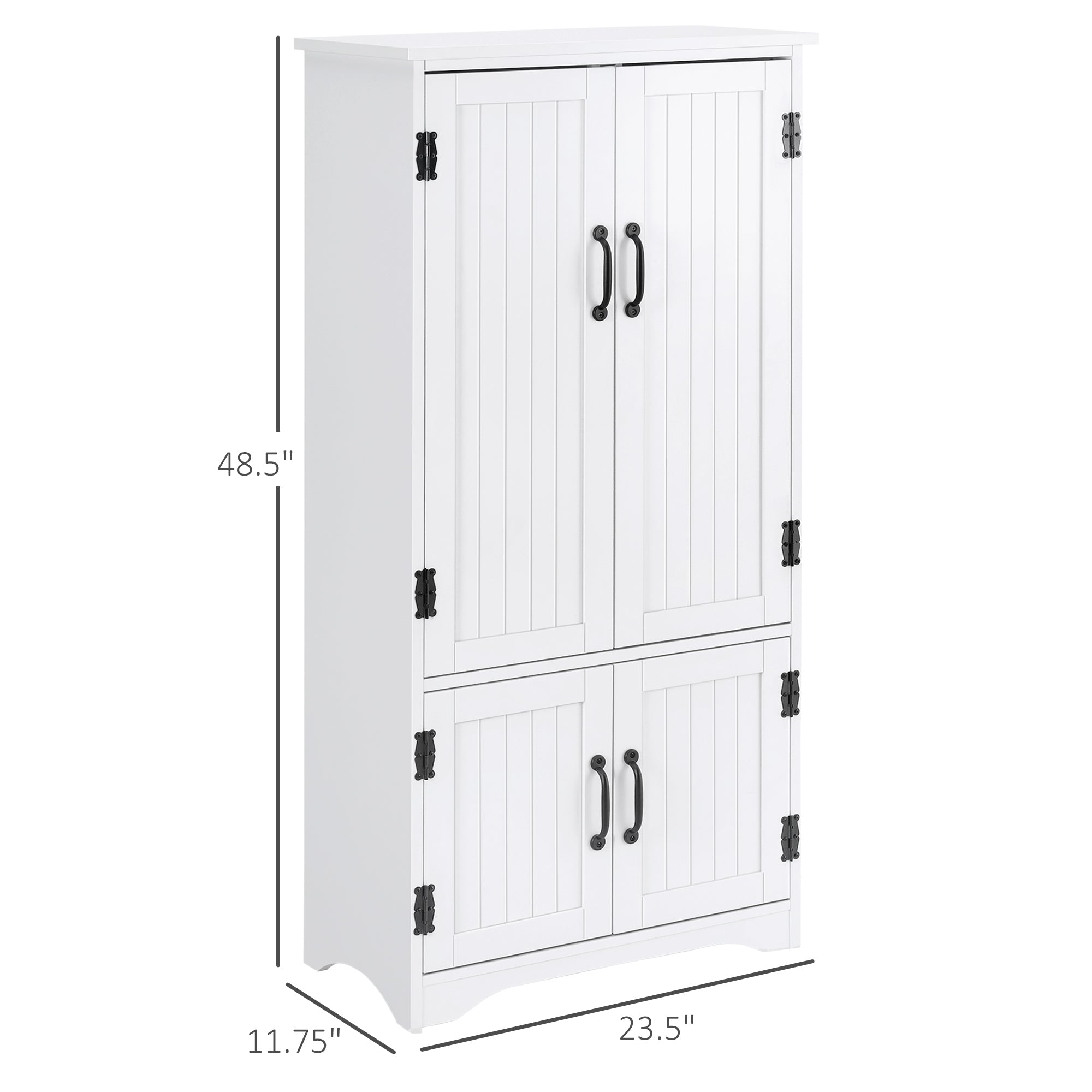 48.5" Floor Storage Cabinet, Kitchen Pantry w/ Adjustable Shelves & 2 Lower Doors, White