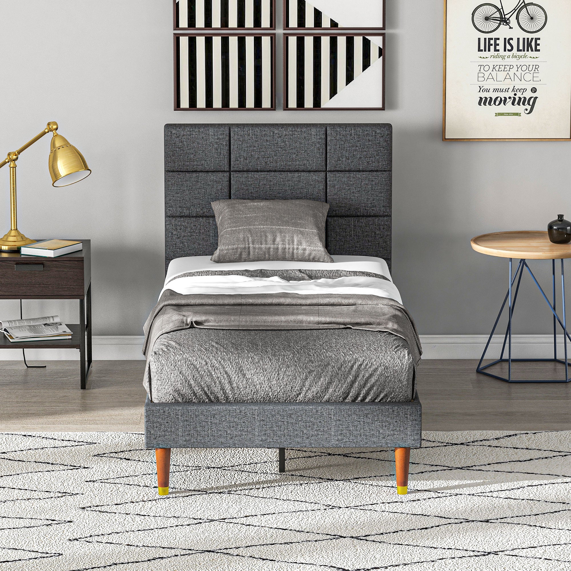 HOMCOM 3ft Single Bed Frame with Underbed Storage, Upholstered Platform Bed Frame with Tufted Headboard and Wood Slat Support, No Box Spring Needed, Easy Assembly, Grey