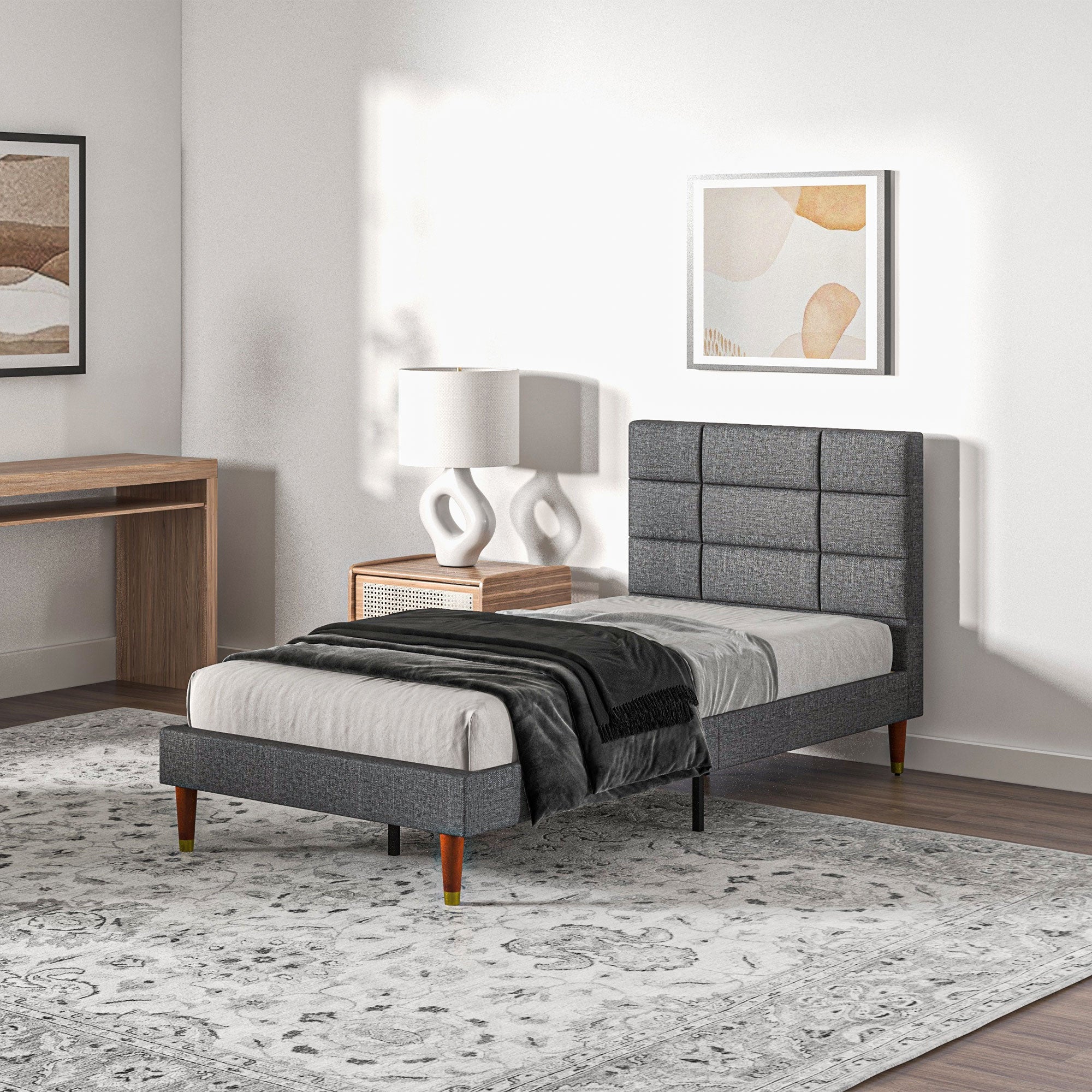 HOMCOM 3ft Single Bed Frame with Underbed Storage, Upholstered Platform Bed Frame with Tufted Headboard and Wood Slat Support, No Box Spring Needed, Easy Assembly, Grey