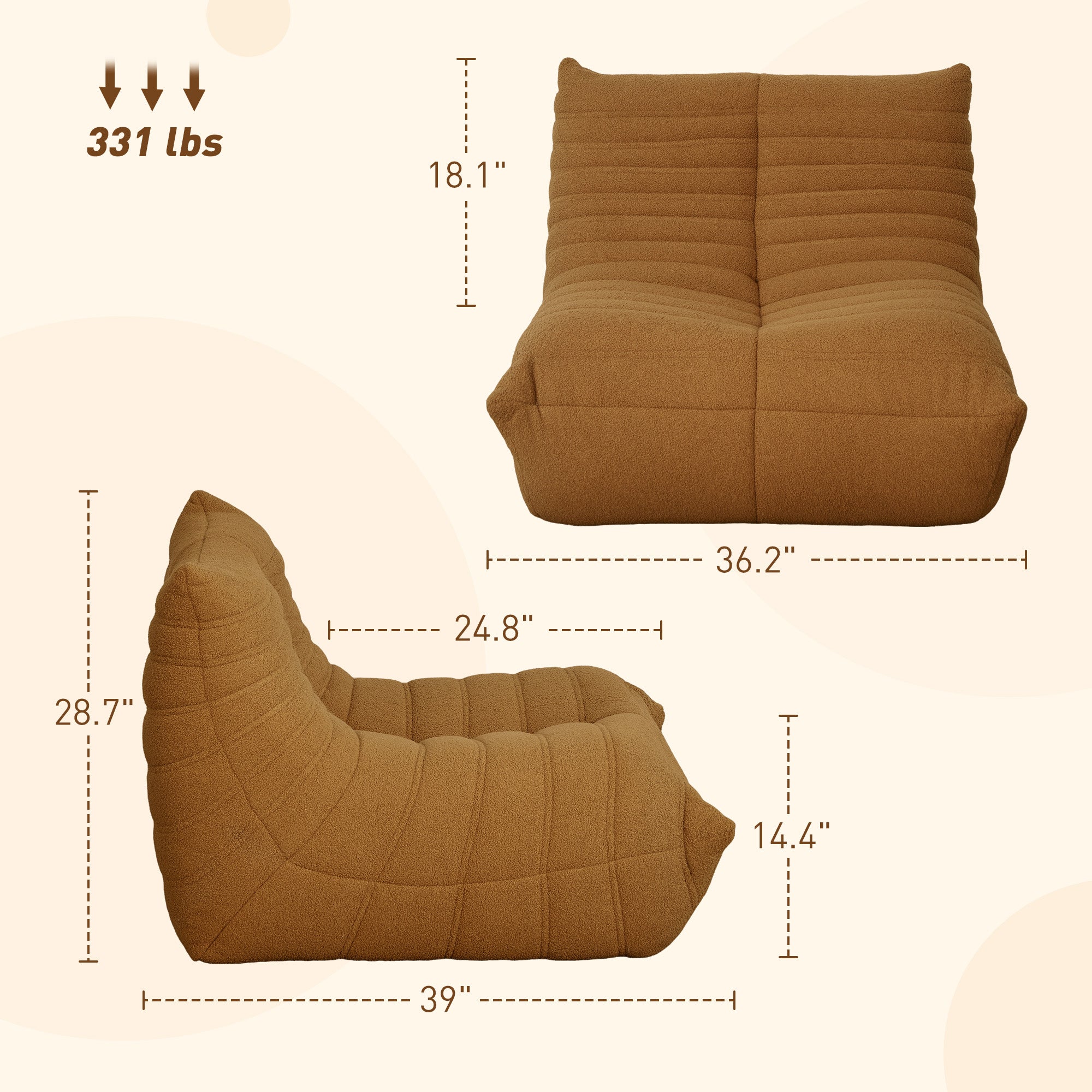 HOMCOM Bean Bag Chair for Adults, Giant Fireside Chair Lazy Sofa, Bean Bag Sofa with High Density Comfortable Foam for Living Room, Bedroom, Brown