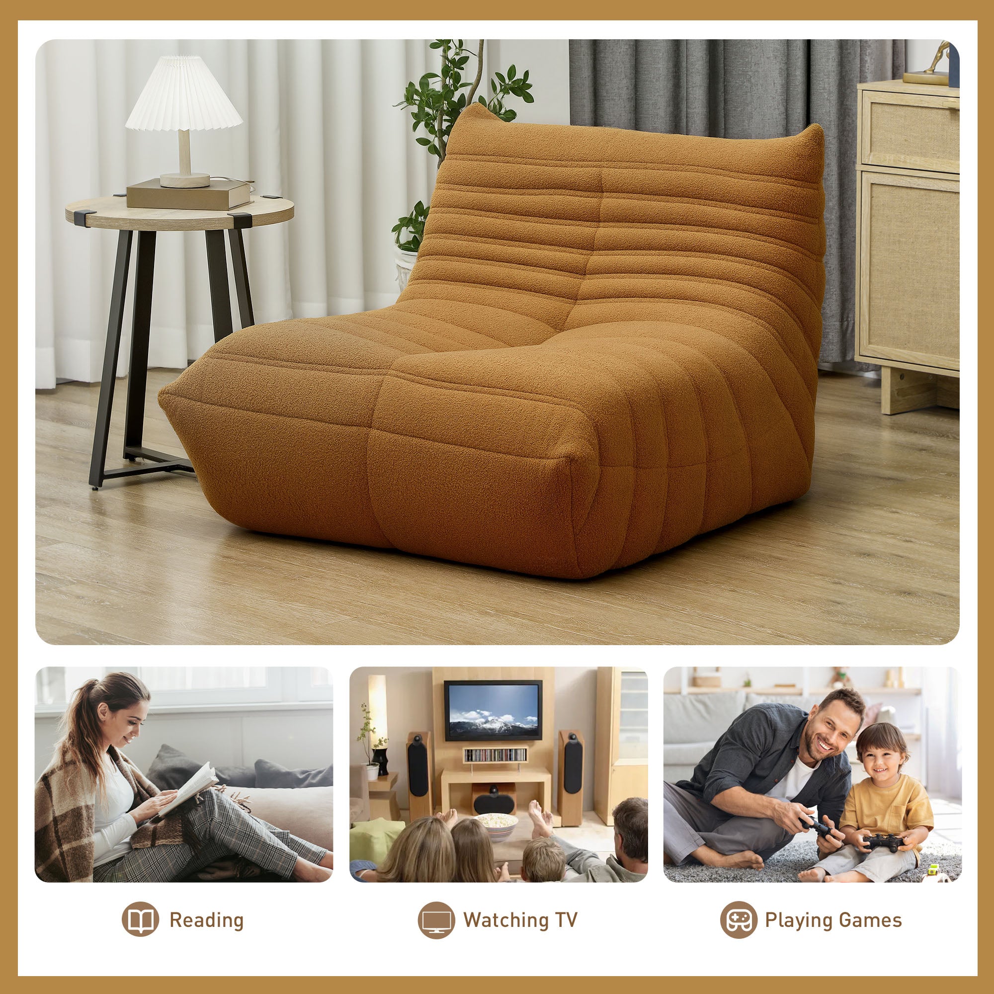 HOMCOM Bean Bag Chair for Adults, Giant Fireside Chair Lazy Sofa, Bean Bag Sofa with High Density Comfortable Foam for Living Room, Bedroom, Brown