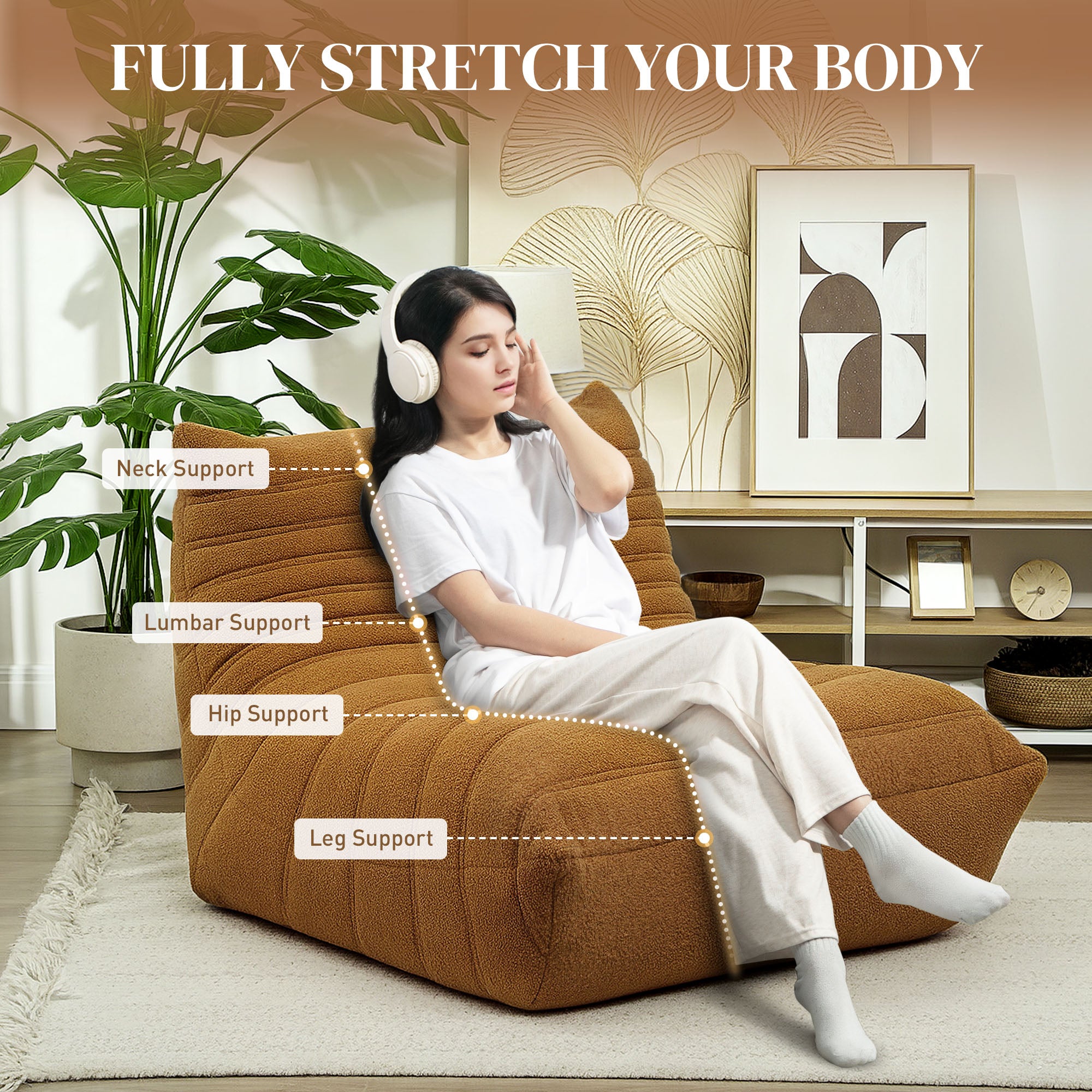 HOMCOM Bean Bag Chair for Adults, Giant Fireside Chair Lazy Sofa, Bean Bag Sofa with High Density Comfortable Foam for Living Room, Bedroom, Brown