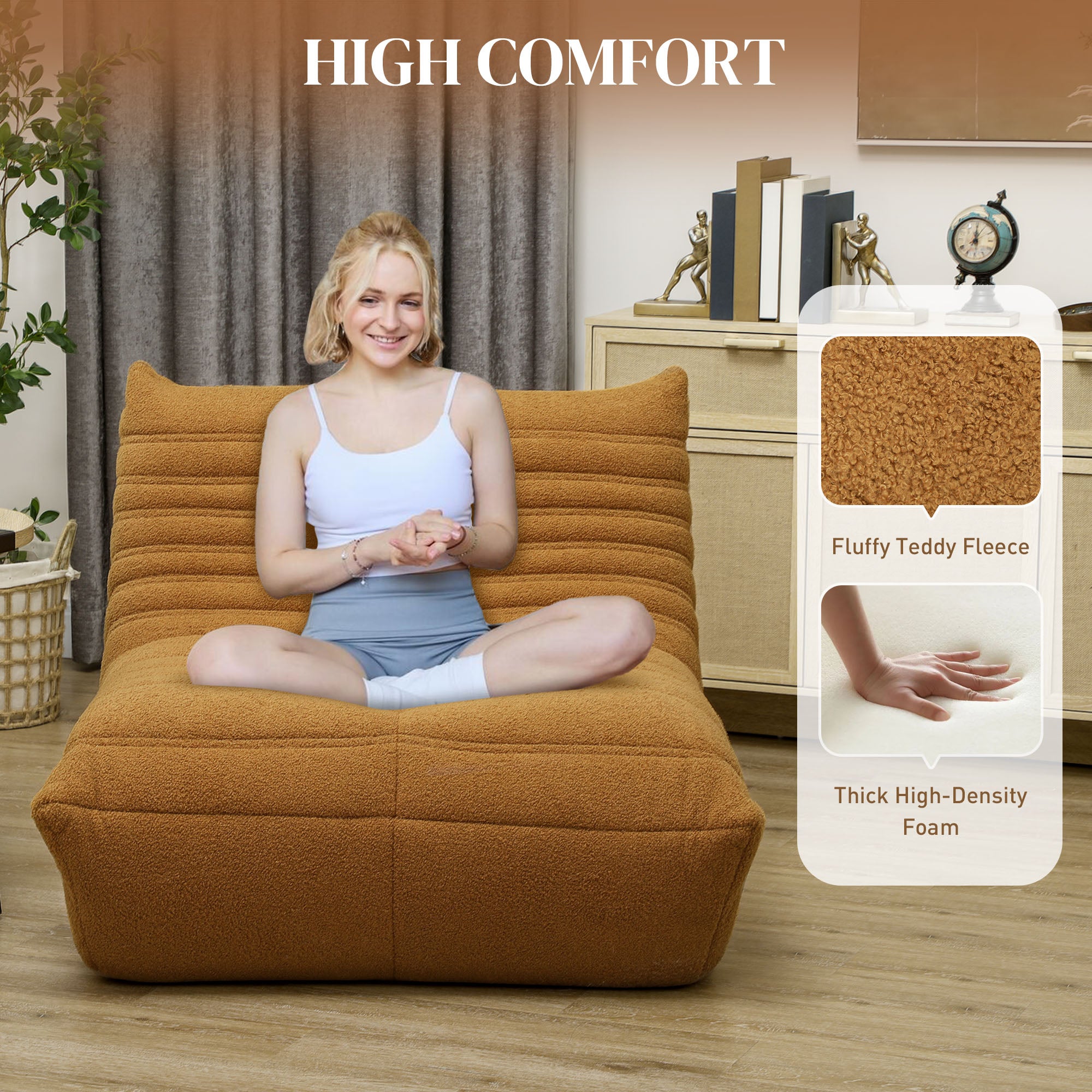 HOMCOM Bean Bag Chair for Adults, Giant Fireside Chair Lazy Sofa, Bean Bag Sofa with High Density Comfortable Foam for Living Room, Bedroom, Brown