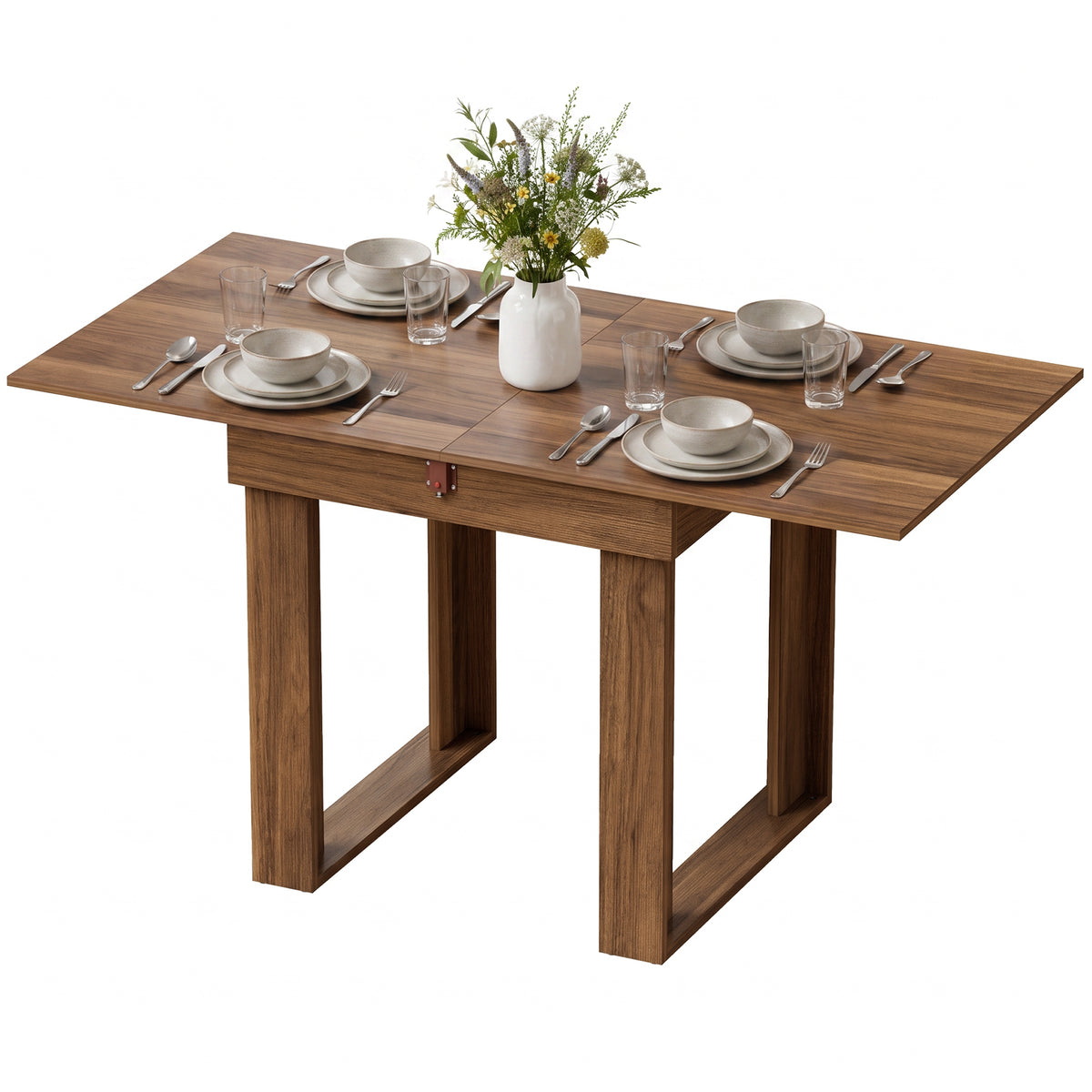 Folding Dining Table for 4 with Under-Table Storage, 70-140 cm Modern Extendable Kitchen Table with Steel Rail, Space-Saving for Kitchen, Dining Room, Grey Wood Effect