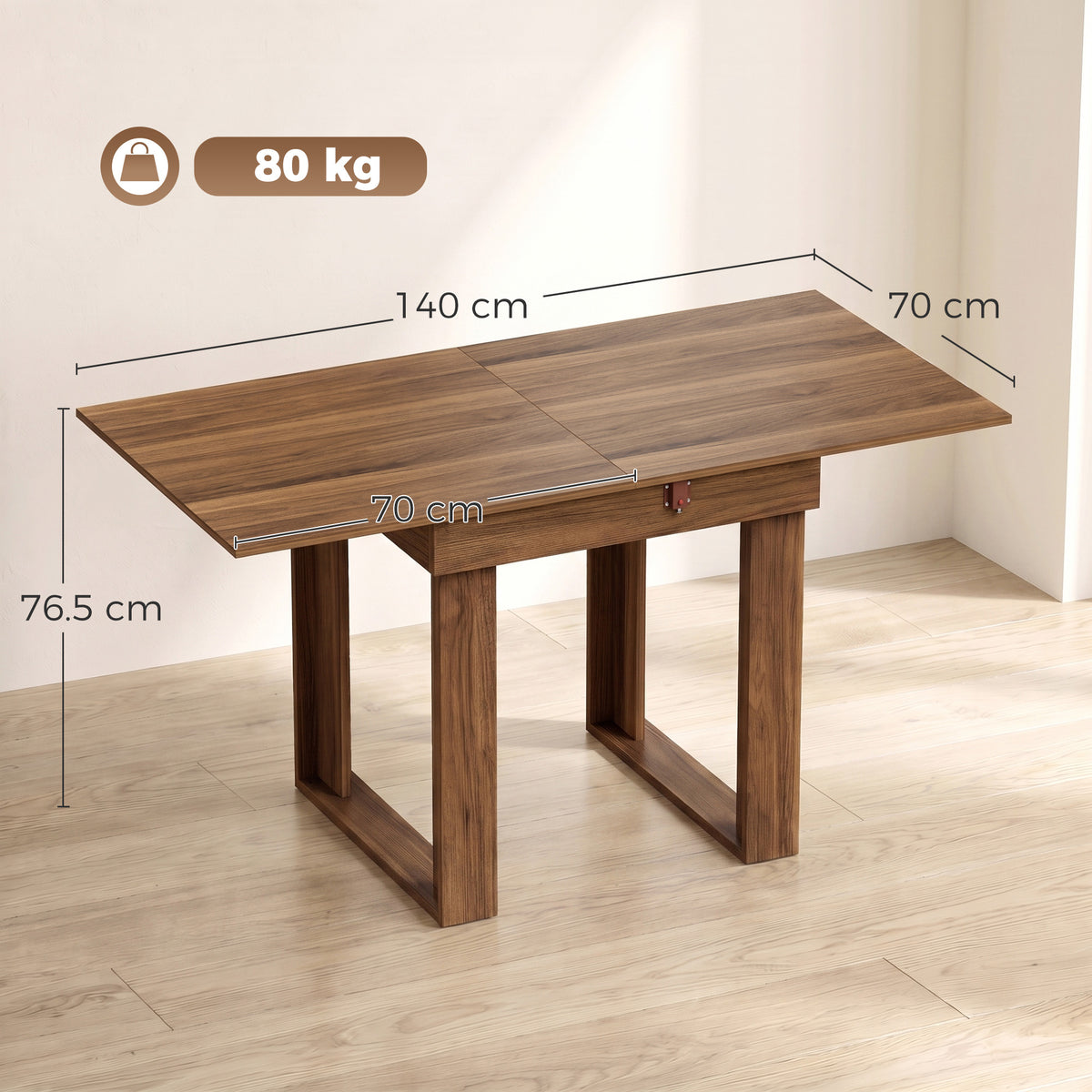 Folding Dining Table for 4 with Under-Table Storage, 70-140 cm Modern Extendable Kitchen Table with Steel Rail, Space-Saving for Kitchen, Dining Room, Grey Wood Effect