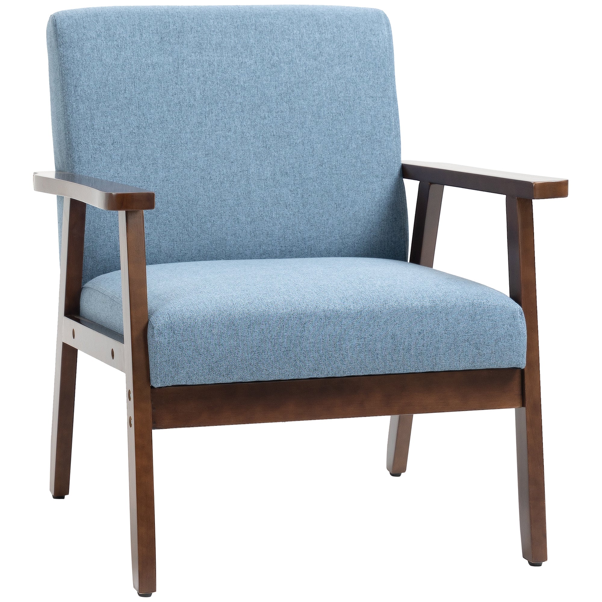 HOMCOM Modern Accent Chairs with Cushioned Seat, Upholstered Linen-Feel Armchair for Bedroom, Living Room Chair with Arms and Wood Legs, Blue