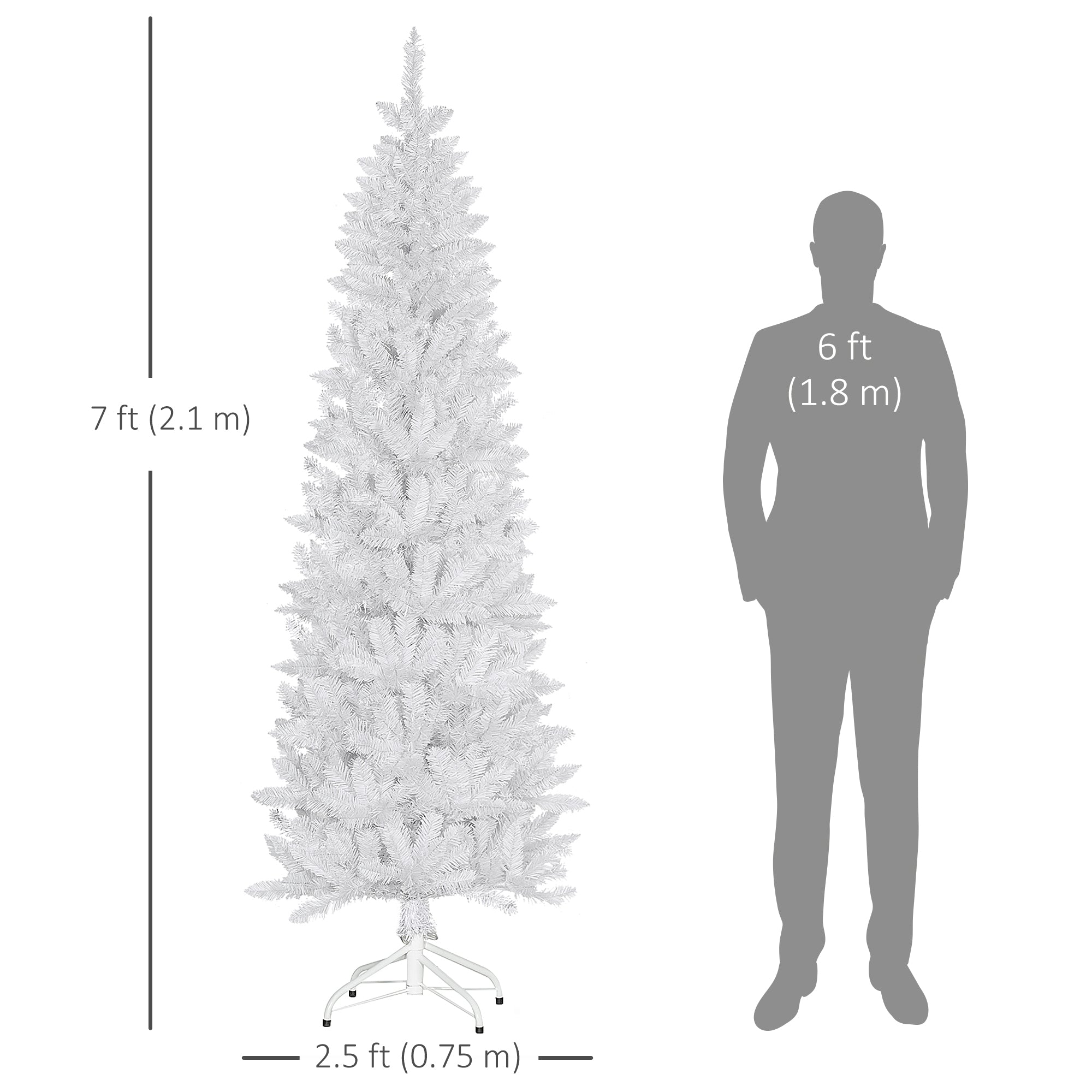 HOMCOM 7ft Tall Pencil Christmas Tree, Artificial Xmas Tree with 687 Branch Tips and Steel Base, Holiday Décor for Home Office, White